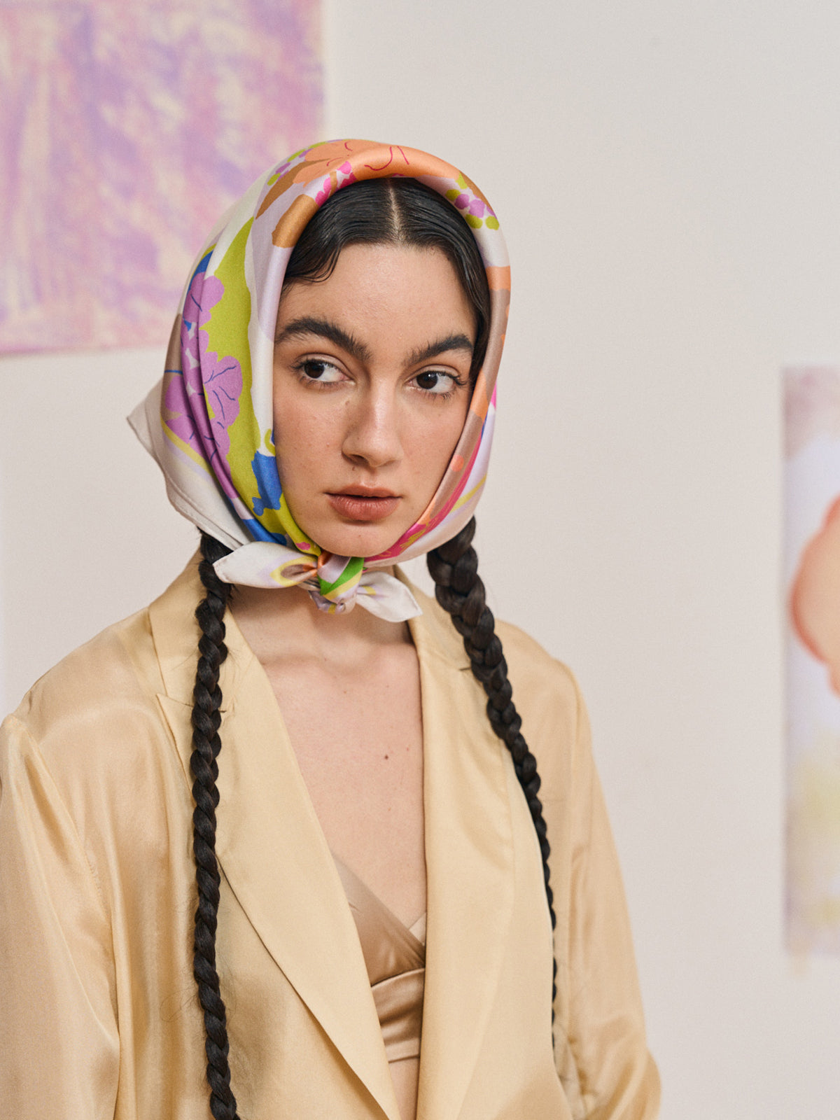 FRIDA x LOST PATTERN "Frida's Garden" Silk Bandana Scarf - Pink