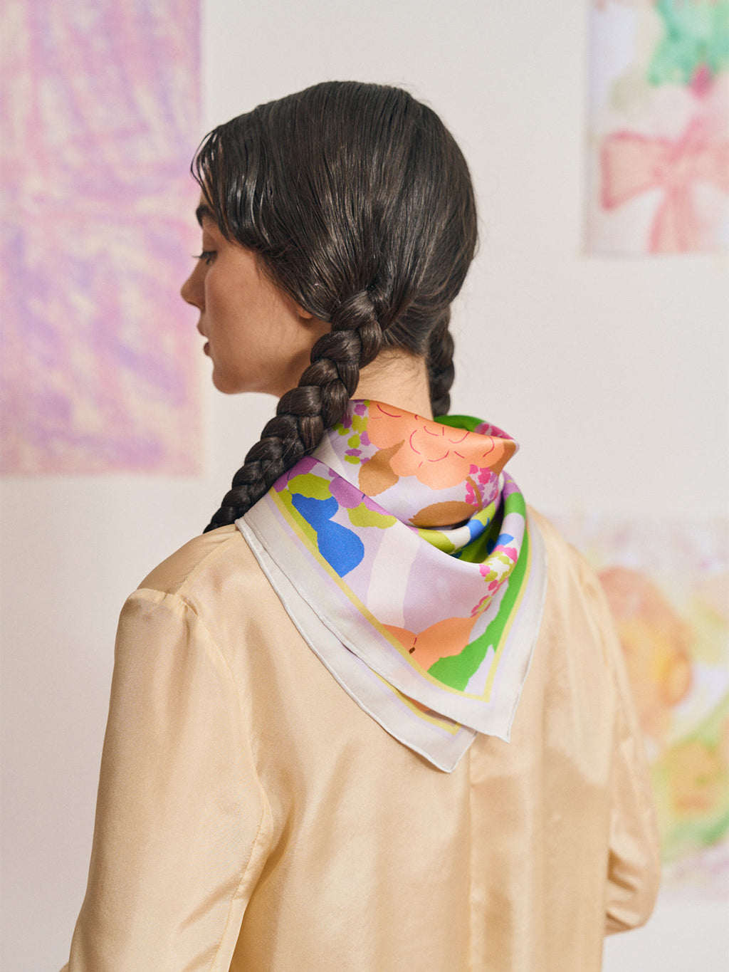 FRIDA x LOST PATTERN "Frida's Garden" Silk Bandana Scarf - Pink