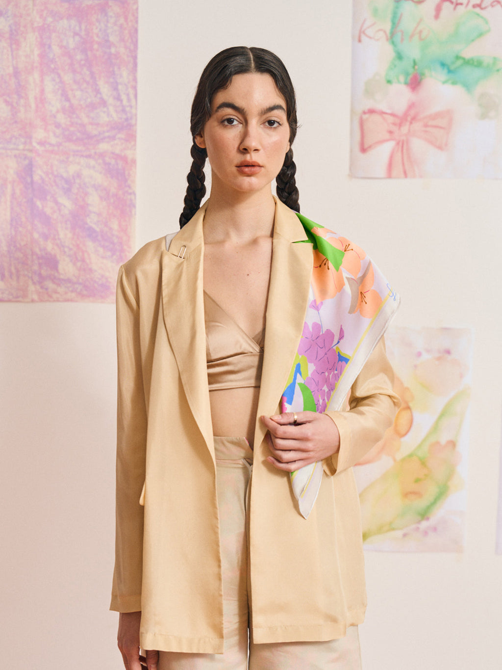 FRIDA x LOST PATTERN "Frida's Garden" Silk Bandana Scarf - Pink