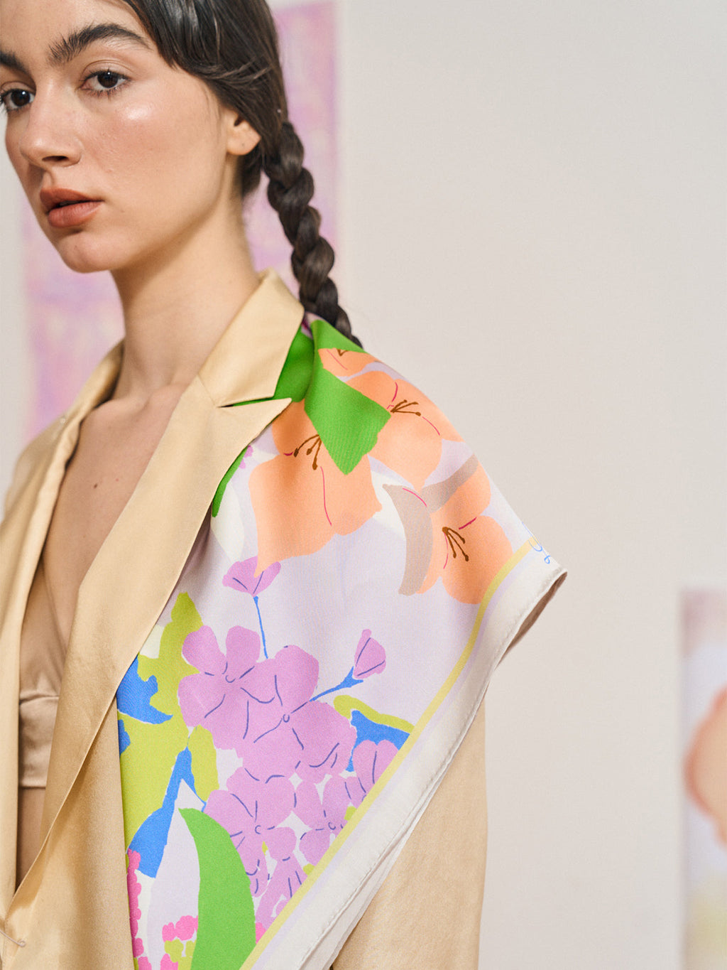 FRIDA x LOST PATTERN "Frida's Garden" Silk Bandana Scarf - Pink