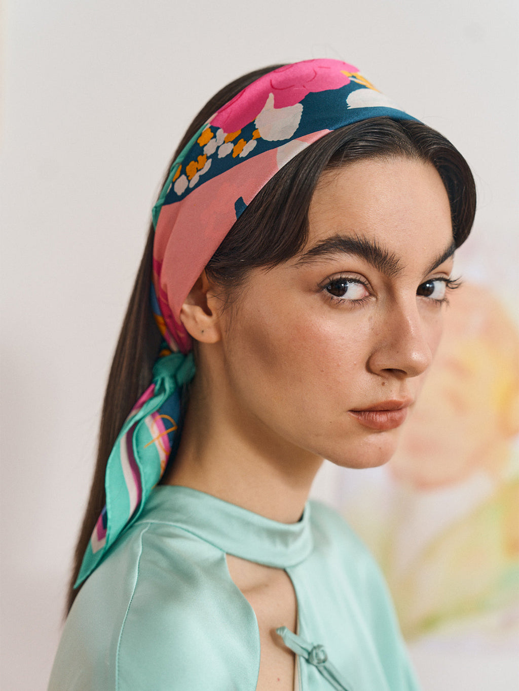 FRIDA x LOST PATTERN "Frida's Garden" Silk Bandana Scarf - Purple