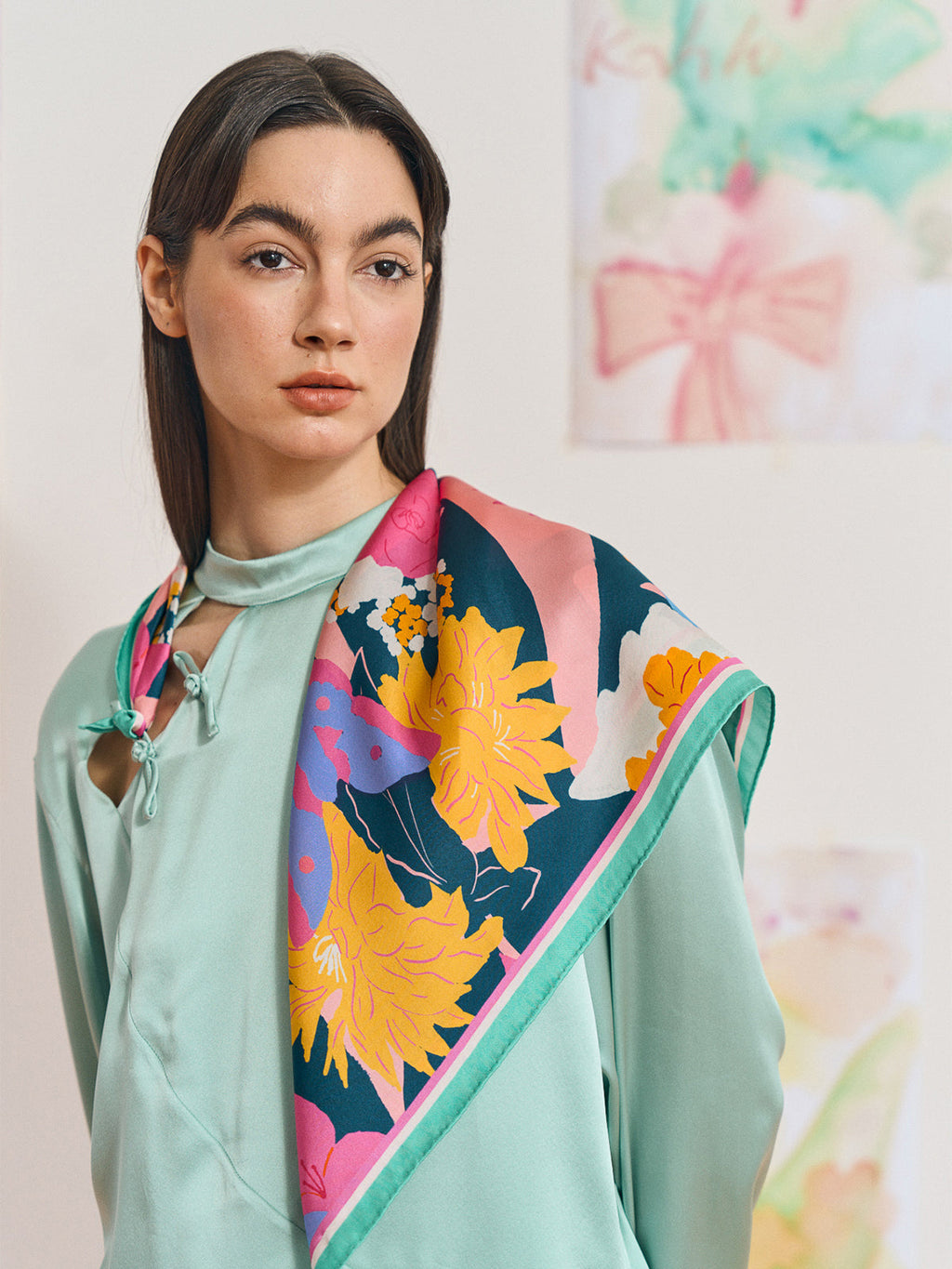 FRIDA x LOST PATTERN "Frida's Garden" Silk Bandana Scarf - Purple