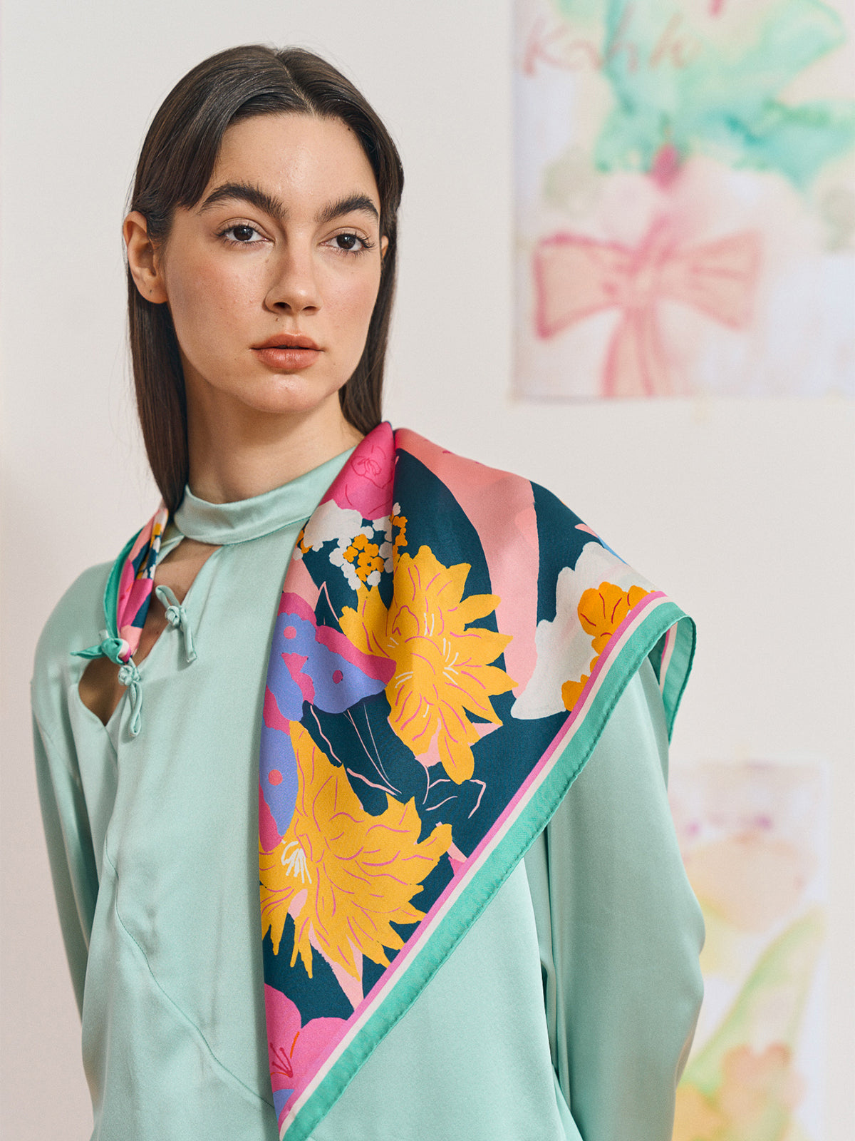 FRIDA x LOST PATTERN "Frida's Garden" Silk Bandana Scarf - Purple