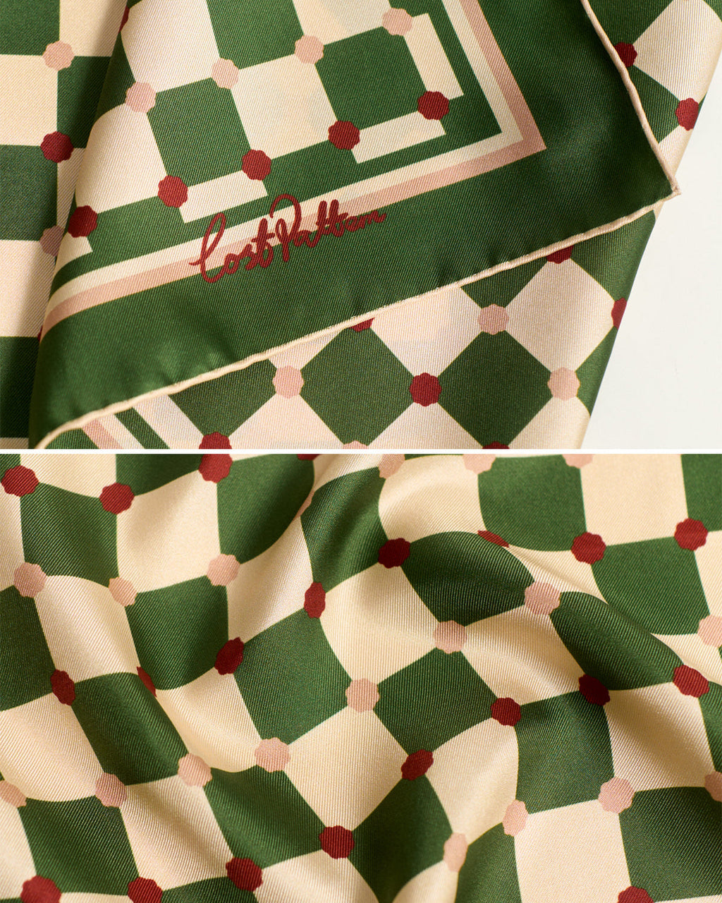 "Checkerboard" Silk Bandana Scarf - Green