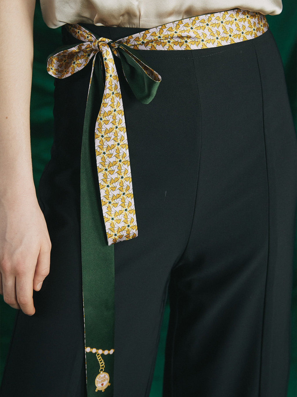 "Secret Garden" Silk Skinny Scarf - Yellow & Green