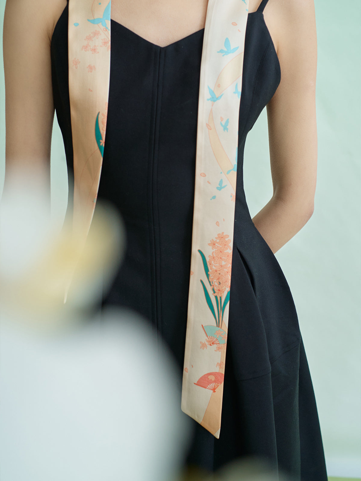 “Fanfare Breeze” Silk Skinny Scarf