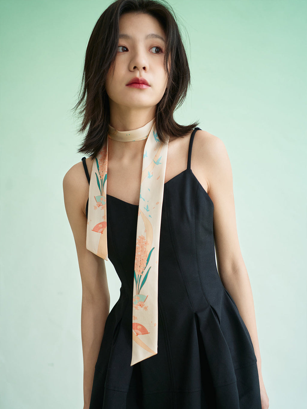 “Fanfare Breeze” Silk Skinny Scarf