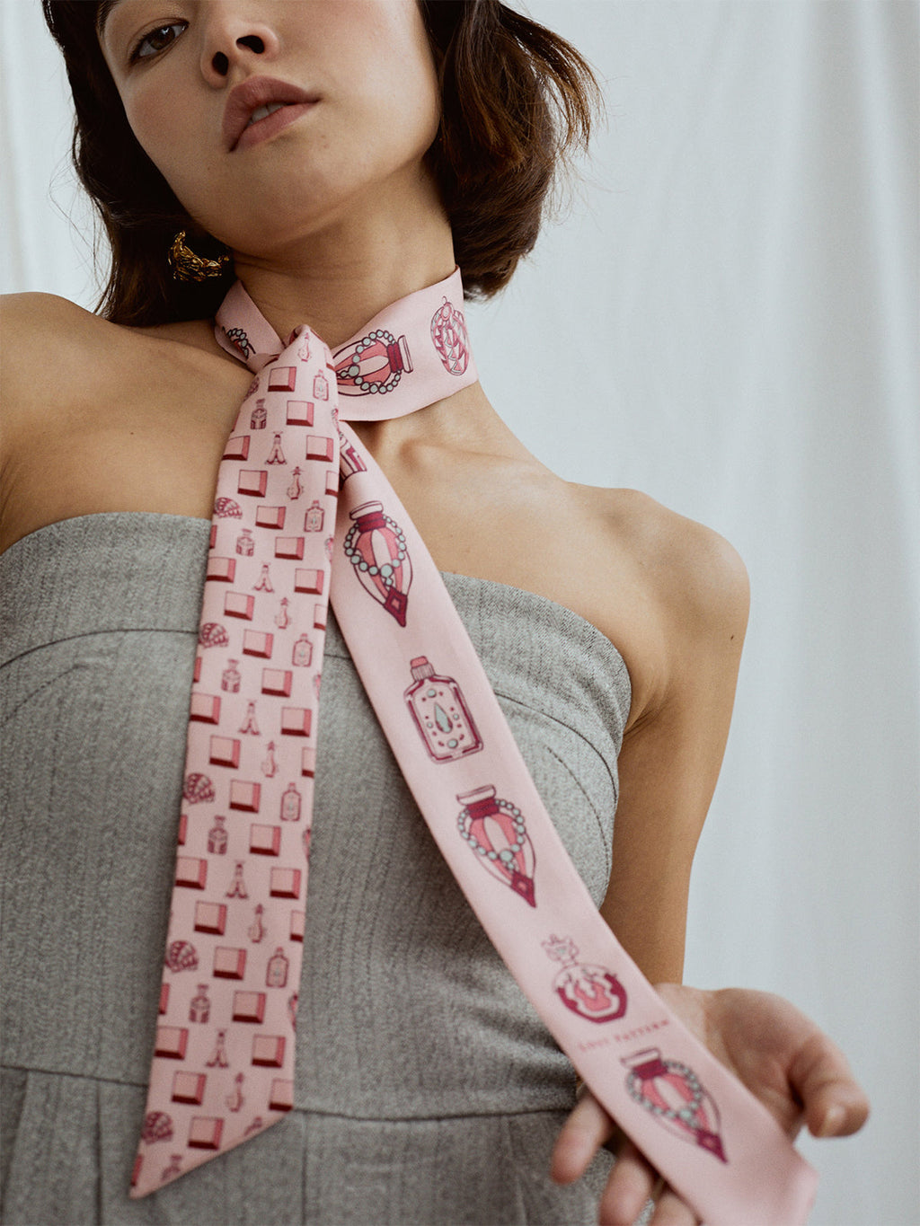 “Amora” Silk Skinny Scarf - Pink