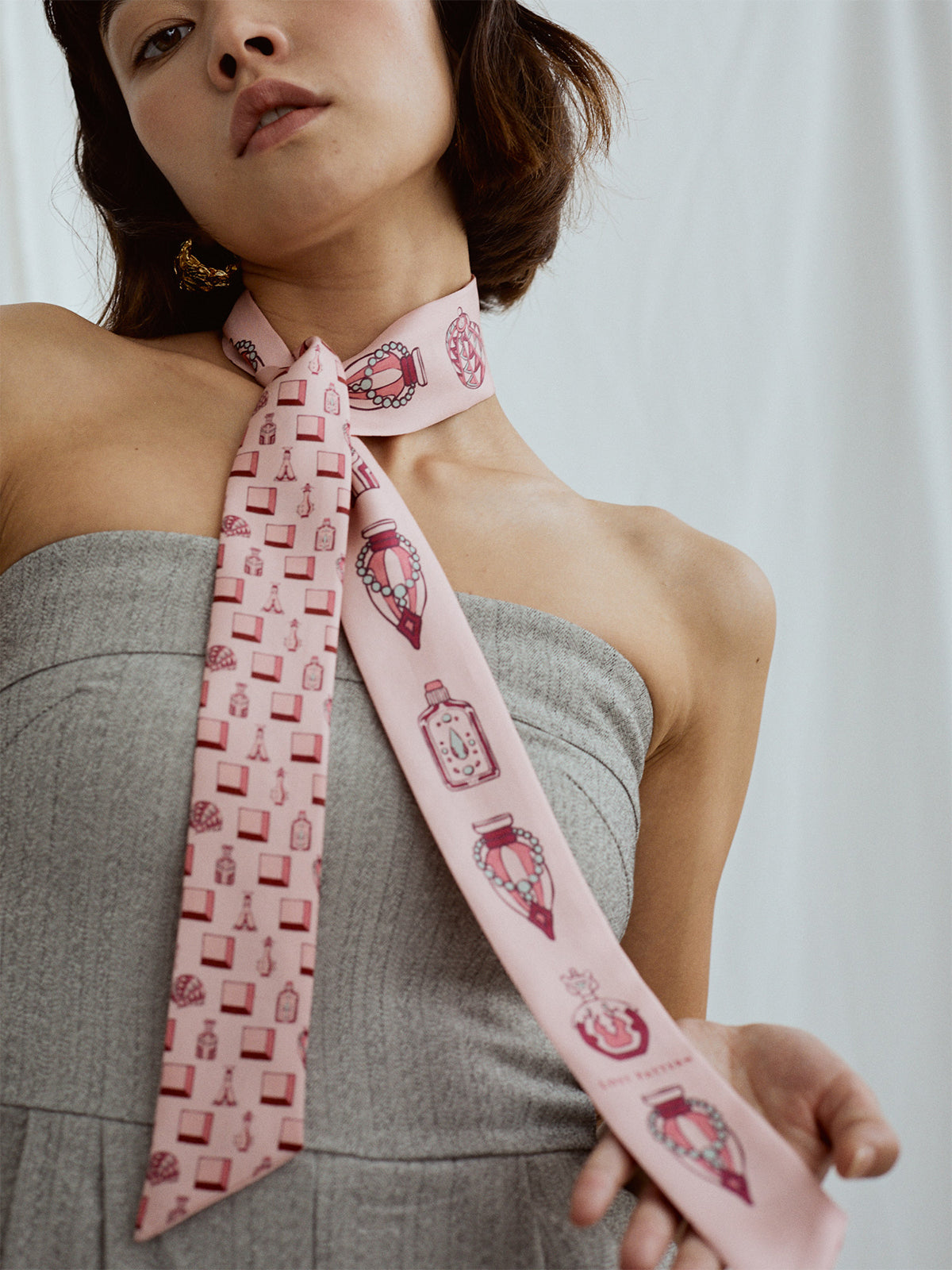 “Amora” Silk Skinny Scarf - Pink