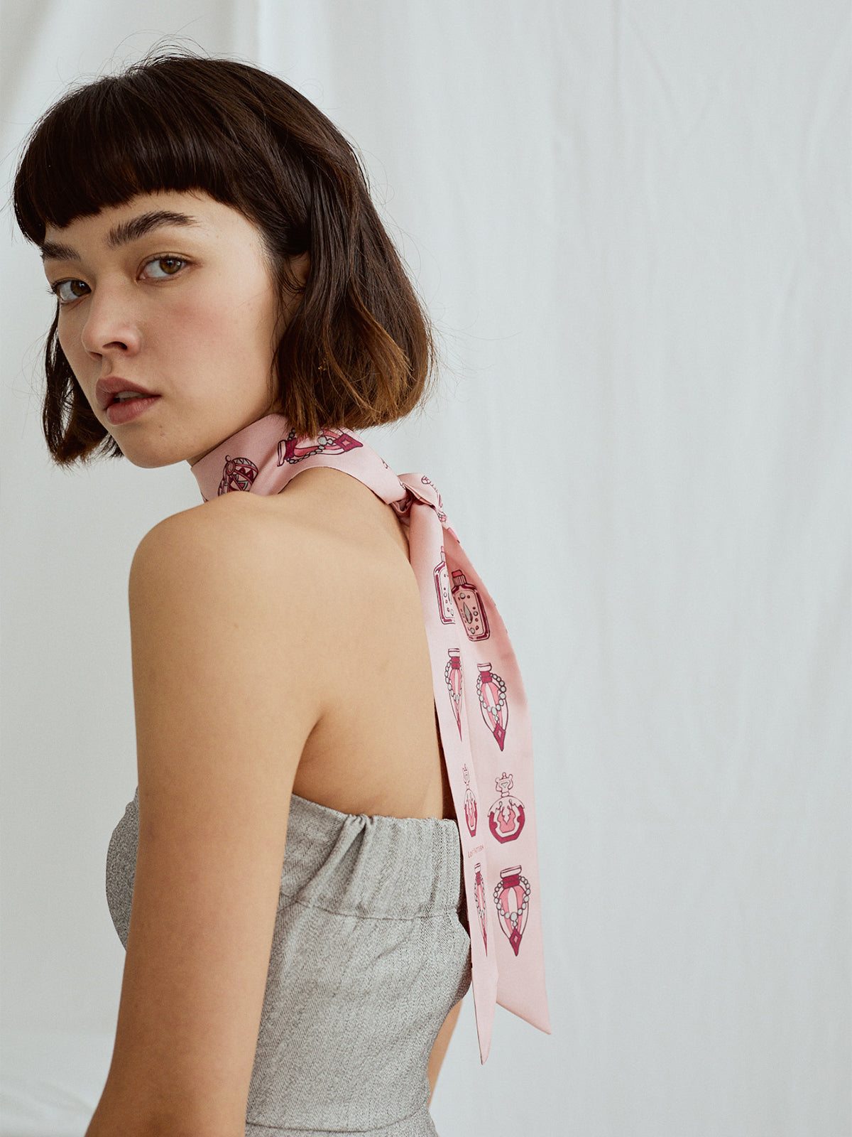 “Amora” Silk Skinny Scarf - Pink
