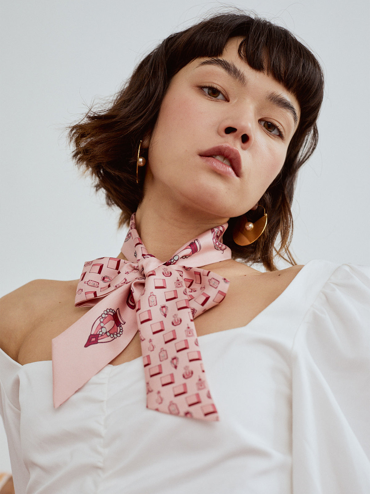 “Amora” Silk Skinny Scarf - Pink