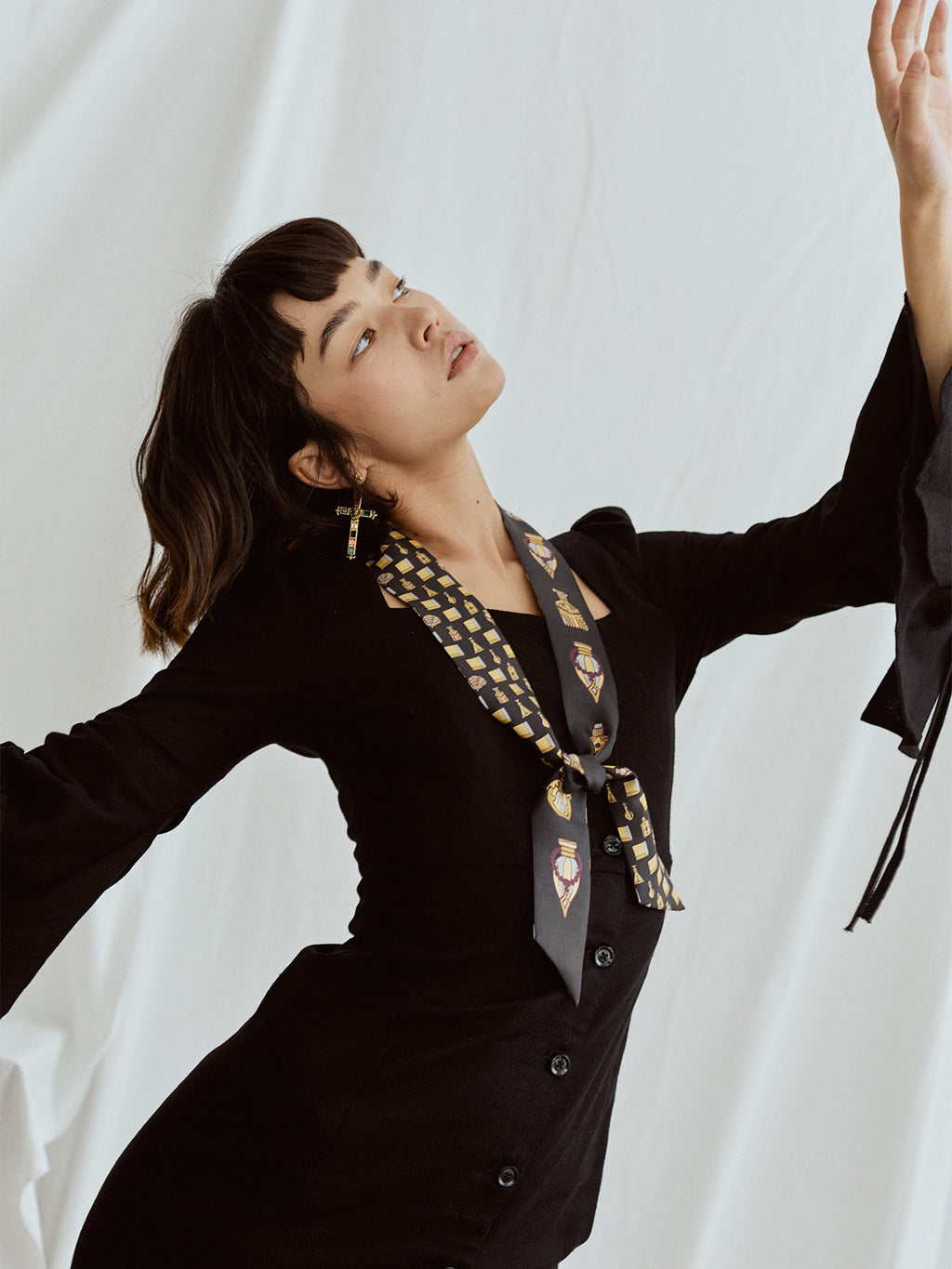 “Amora” Silk Skinny Scarf - Golden & Black