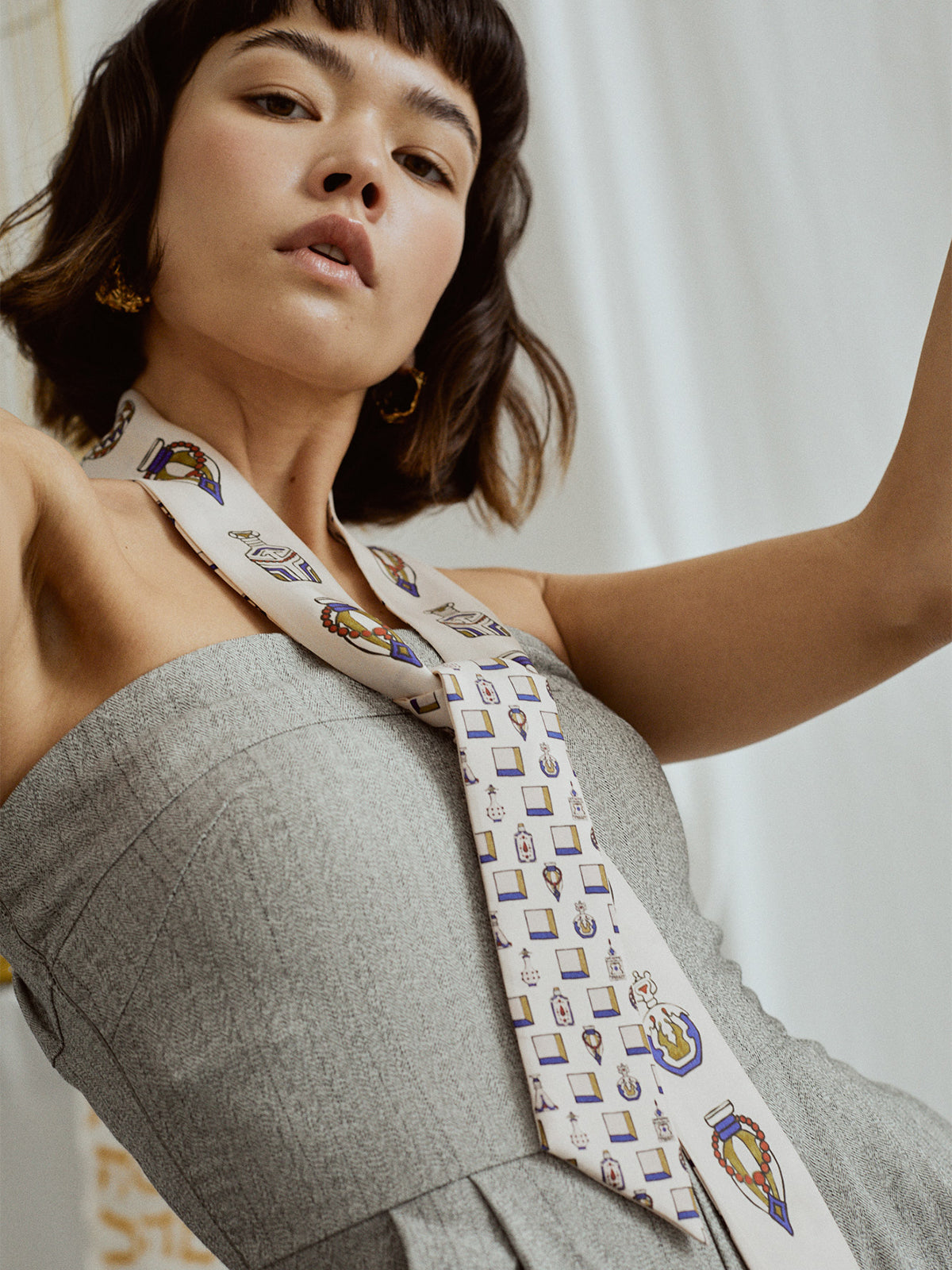 “Amora” Silk Skinny Scarf - Champagne