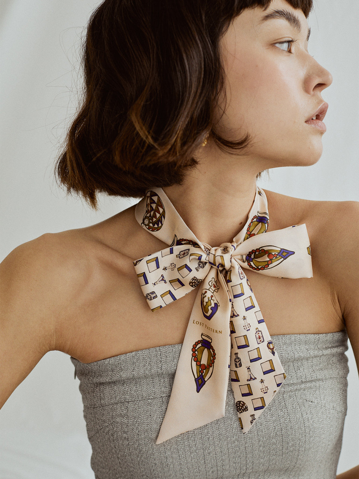 “Amora” Silk Skinny Scarf - Champagne