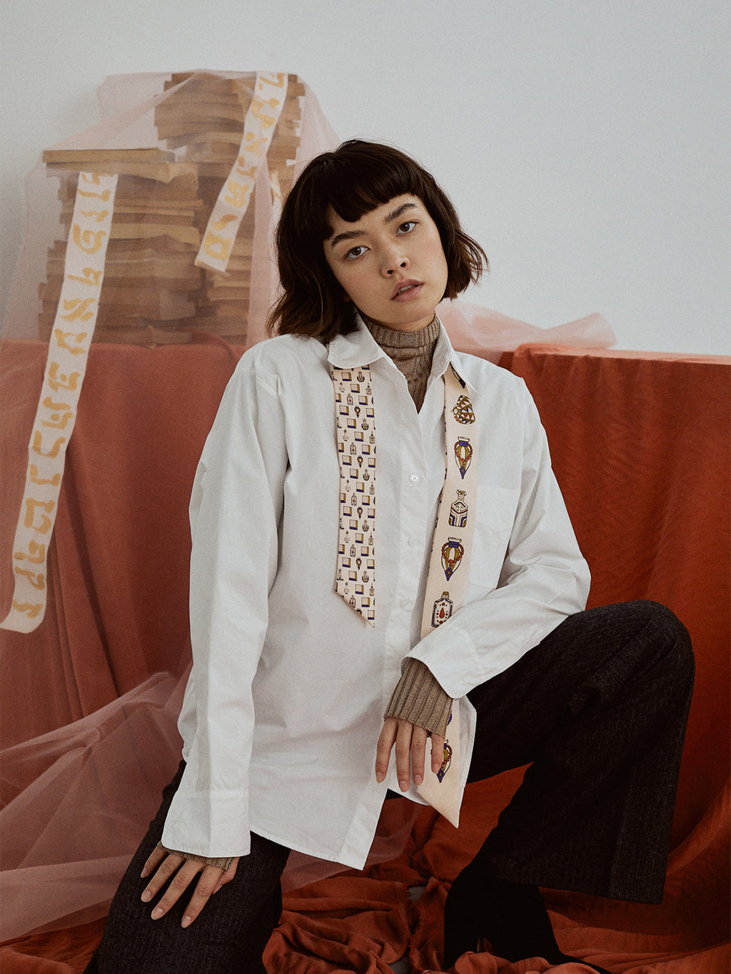 “Amora” Silk Skinny Scarf - Champagne