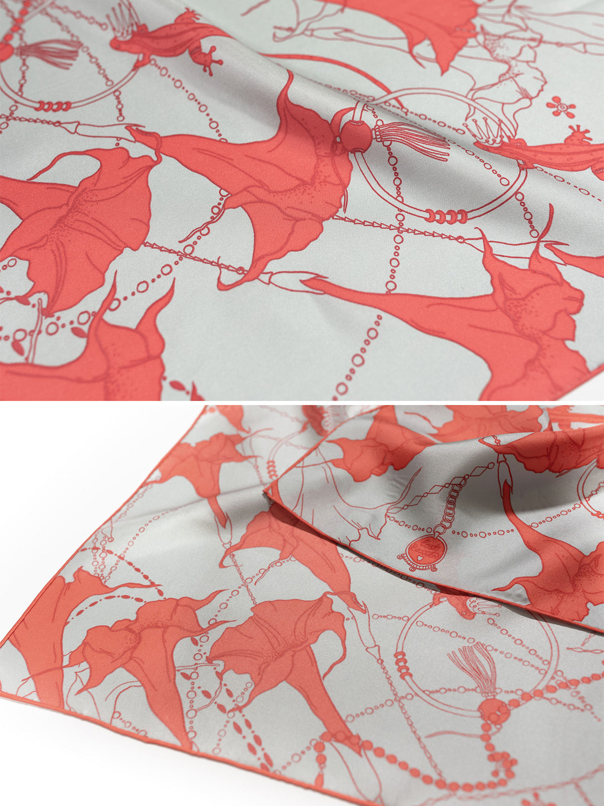 "Datura" Silk Bandana Scarf - Silver