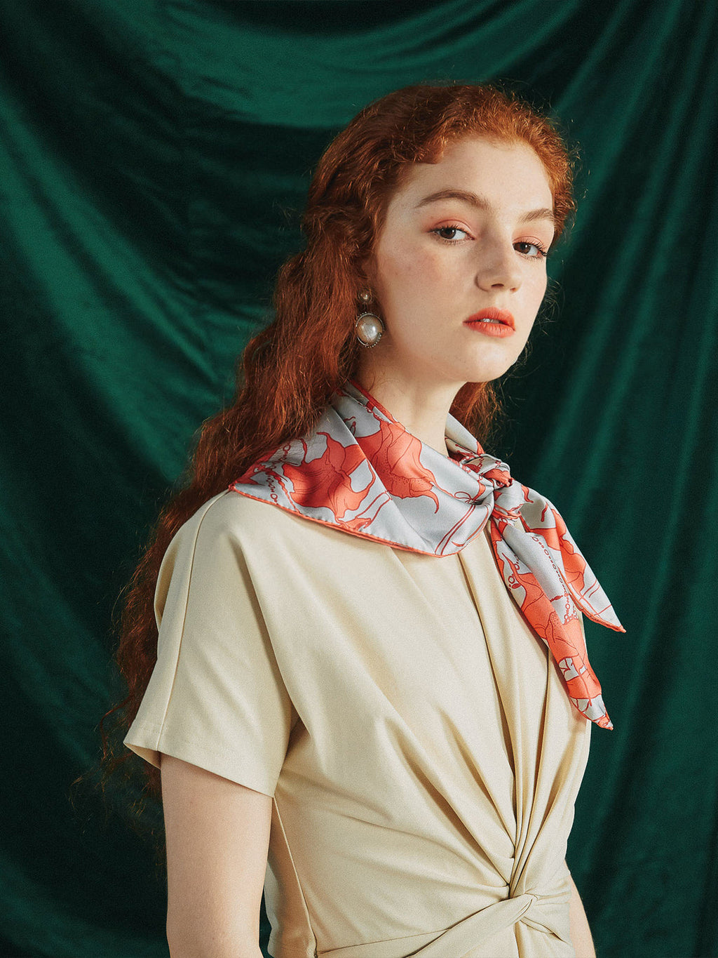 "Datura" Silk Bandana Scarf - Silver