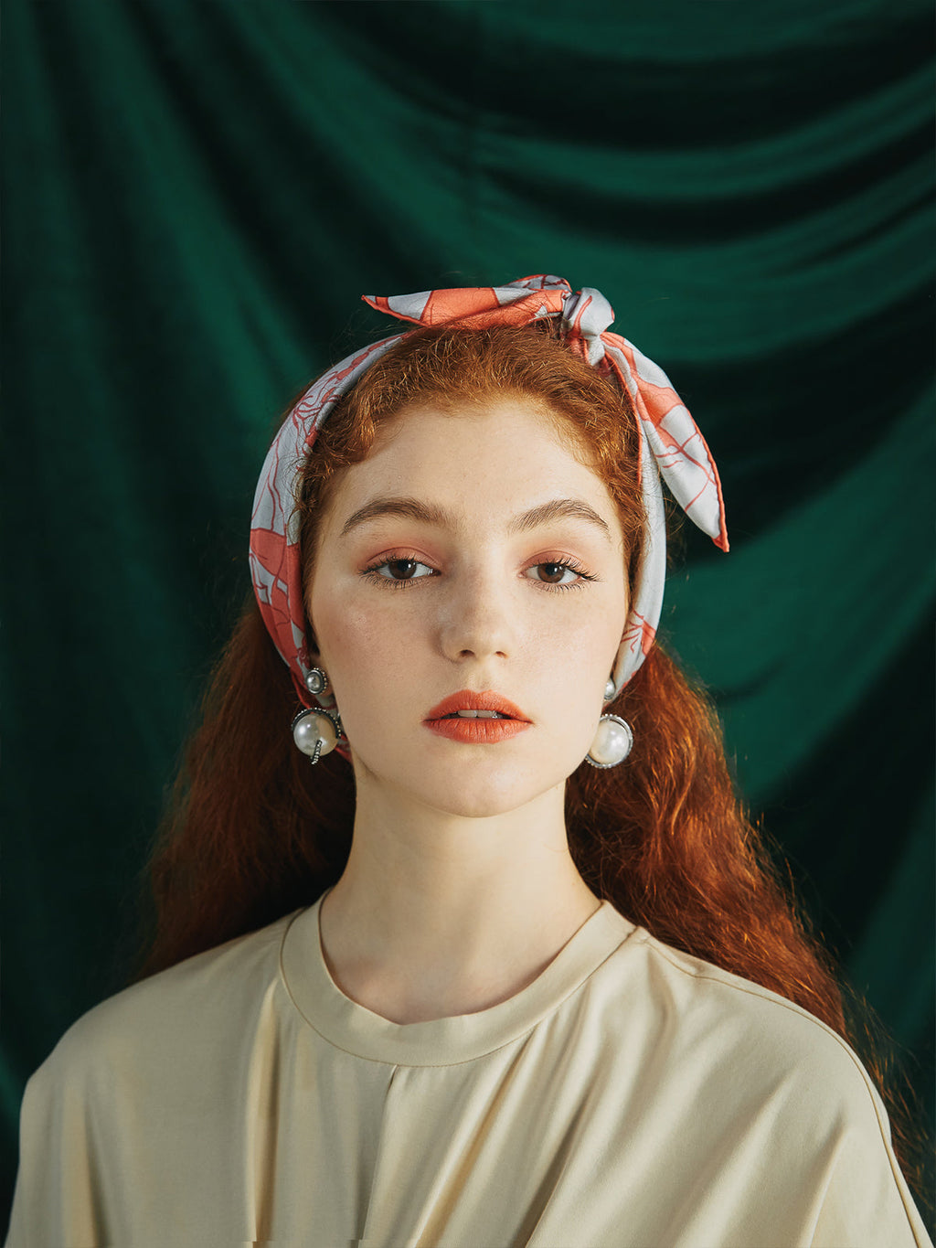 "Datura" Silk Bandana Scarf - Silver