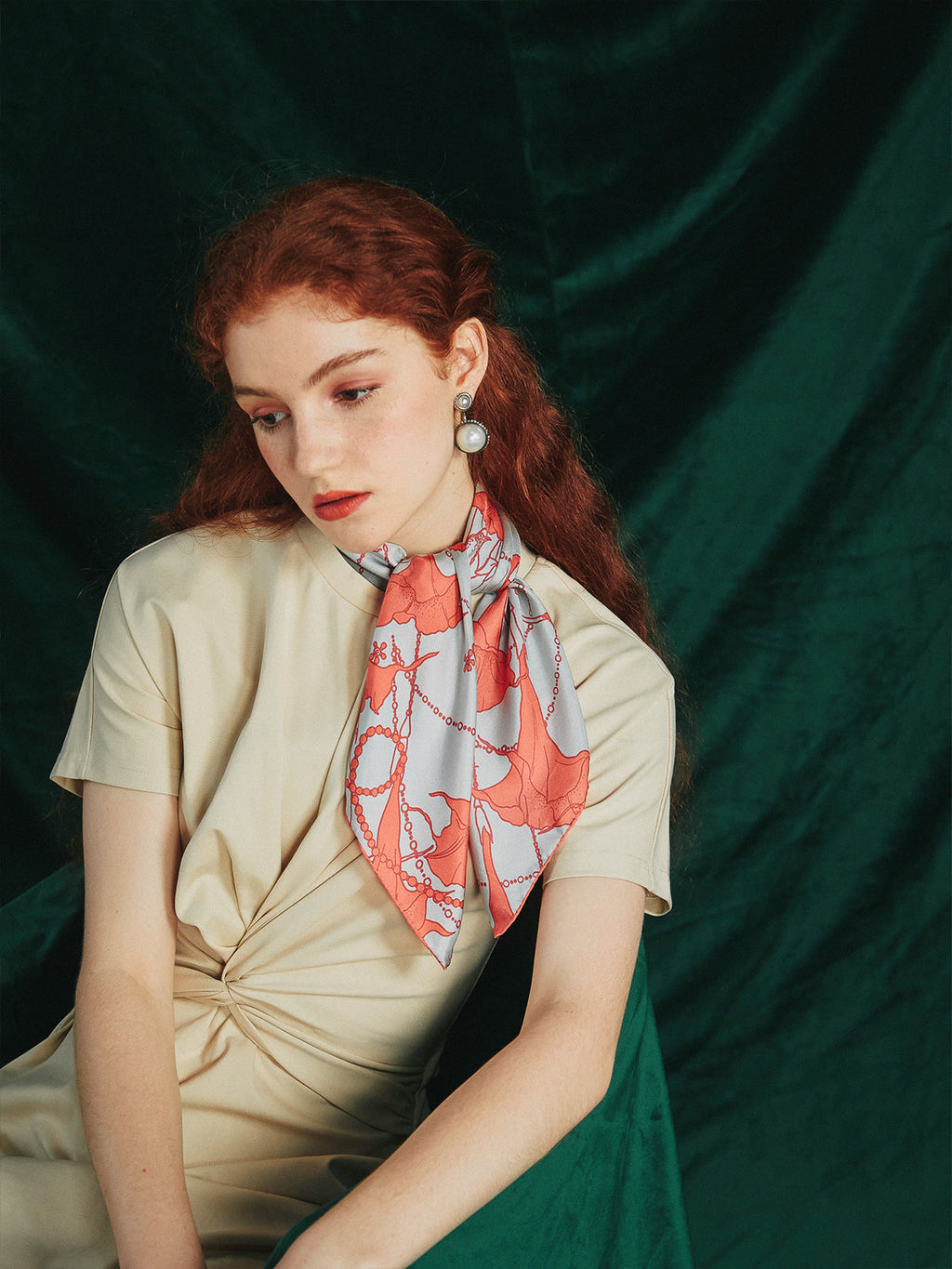 "Datura" Silk Bandana Scarf - Silver