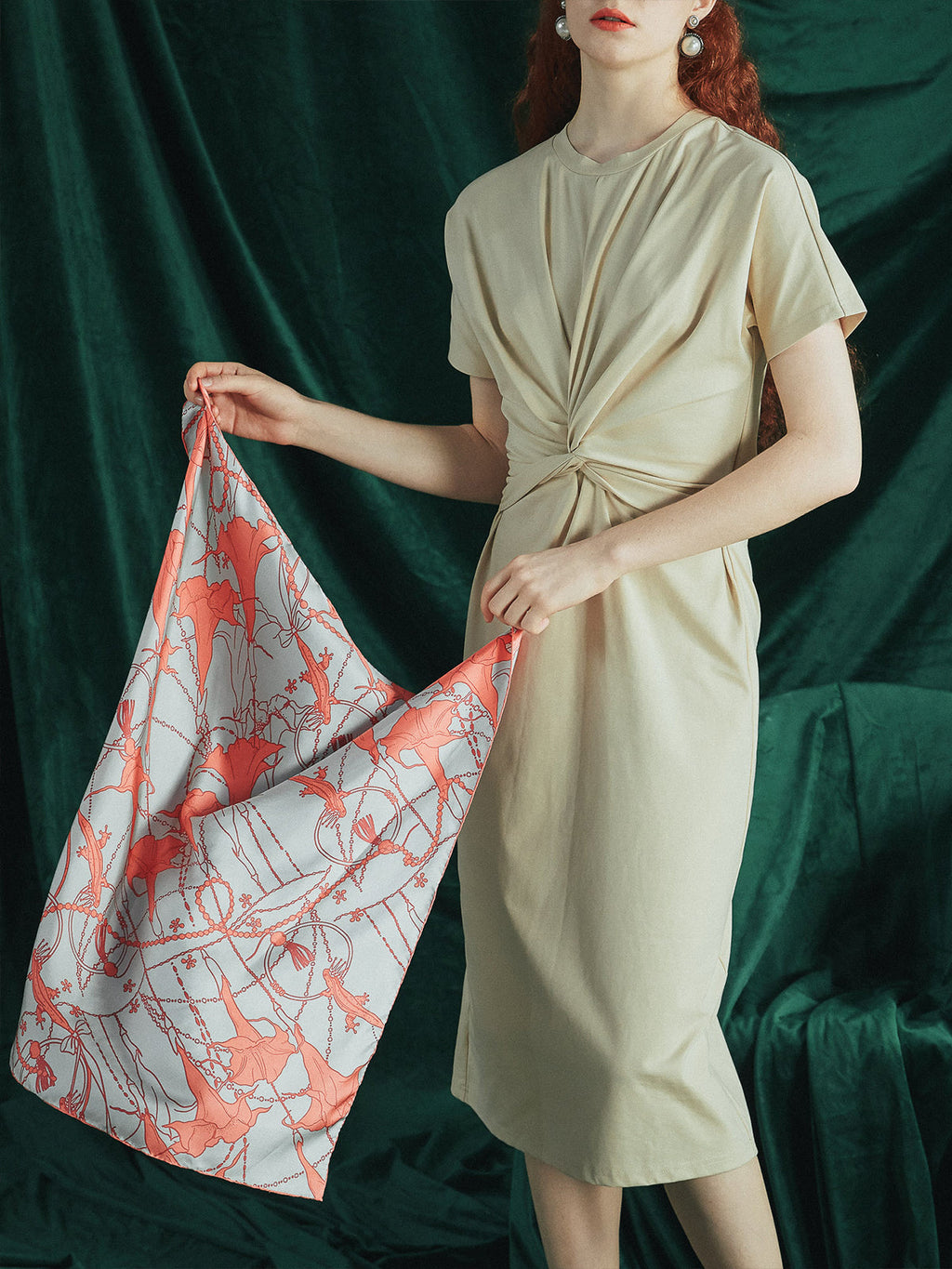 "Datura" Silk Bandana Scarf - Silver