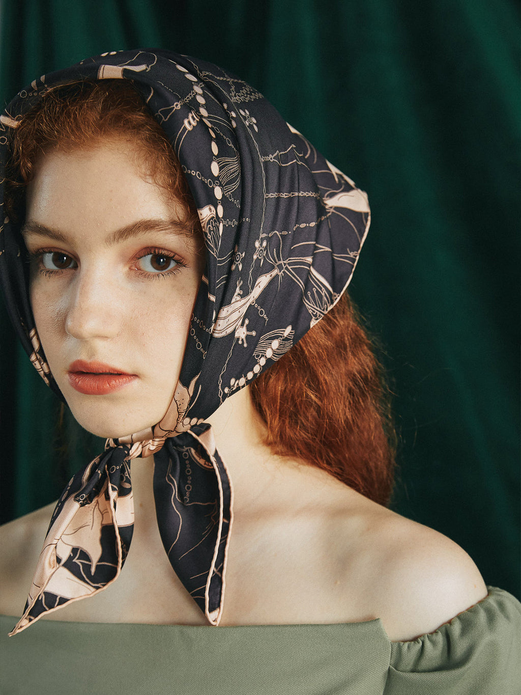 "Datura" Silk Bandana Scarf - Espresso