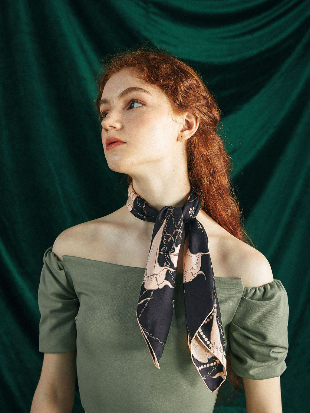 "Datura" Silk Bandana Scarf - Espresso