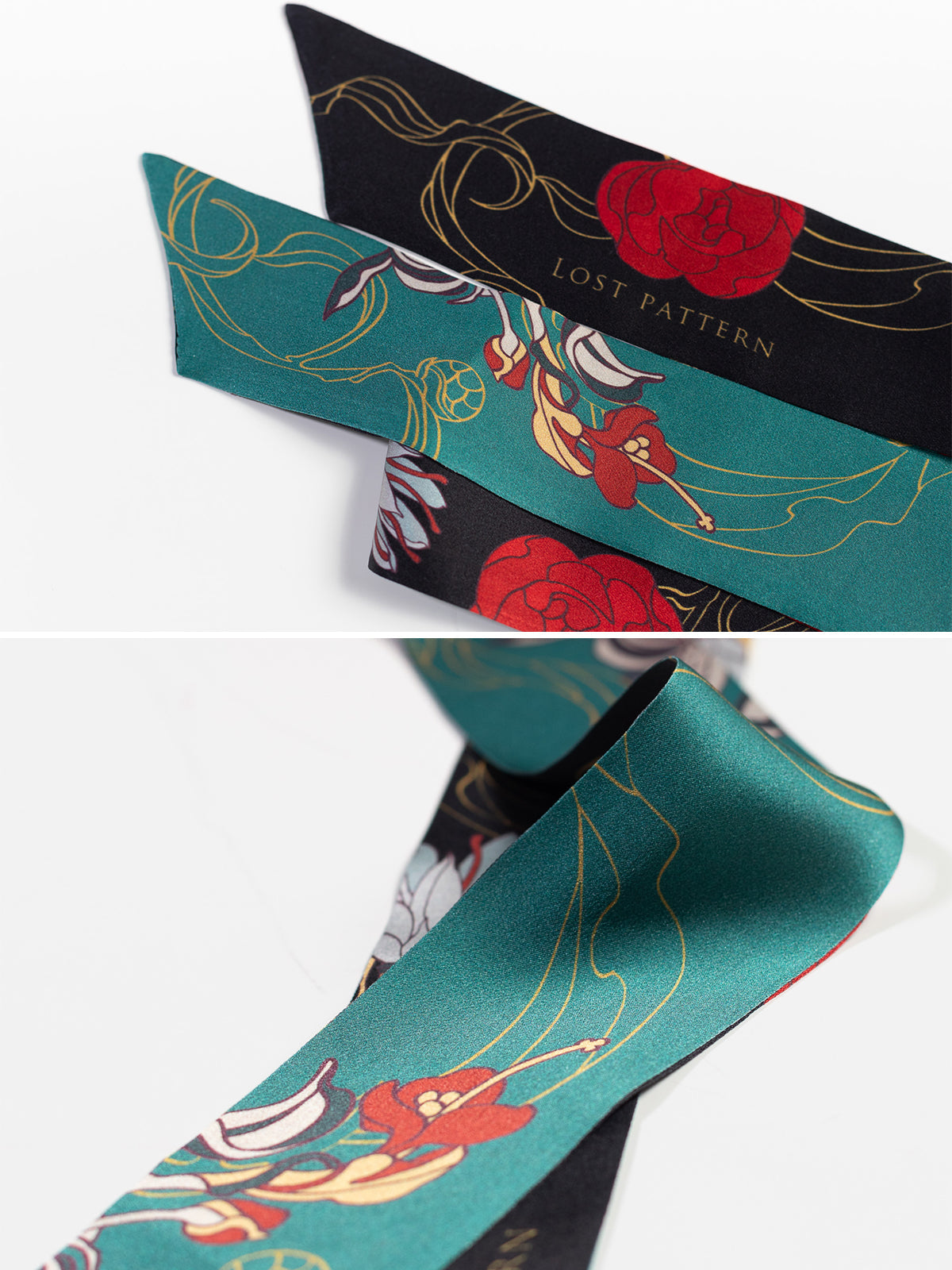 "Dream Hunter" Silk Skinny Scarf- Emerald Green