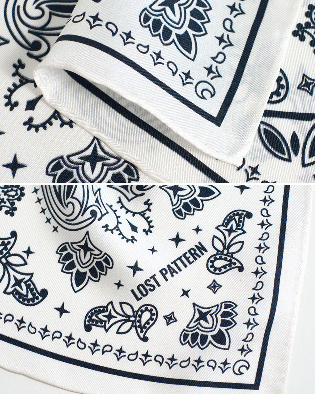 “Paisley" Silk Bandana Scarf - Moonlight White