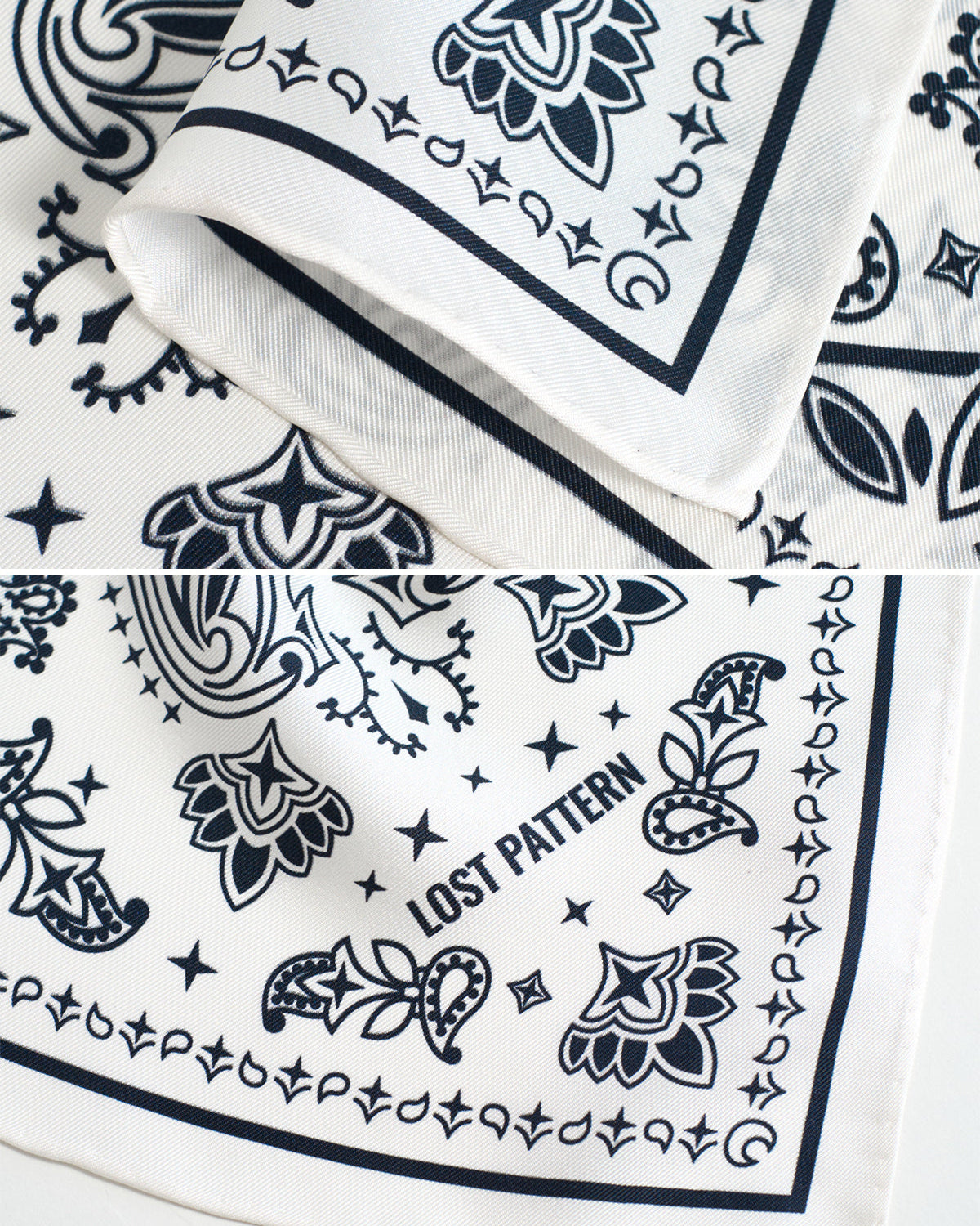 “Paisley" Silk Bandana Scarf - Moonlight White