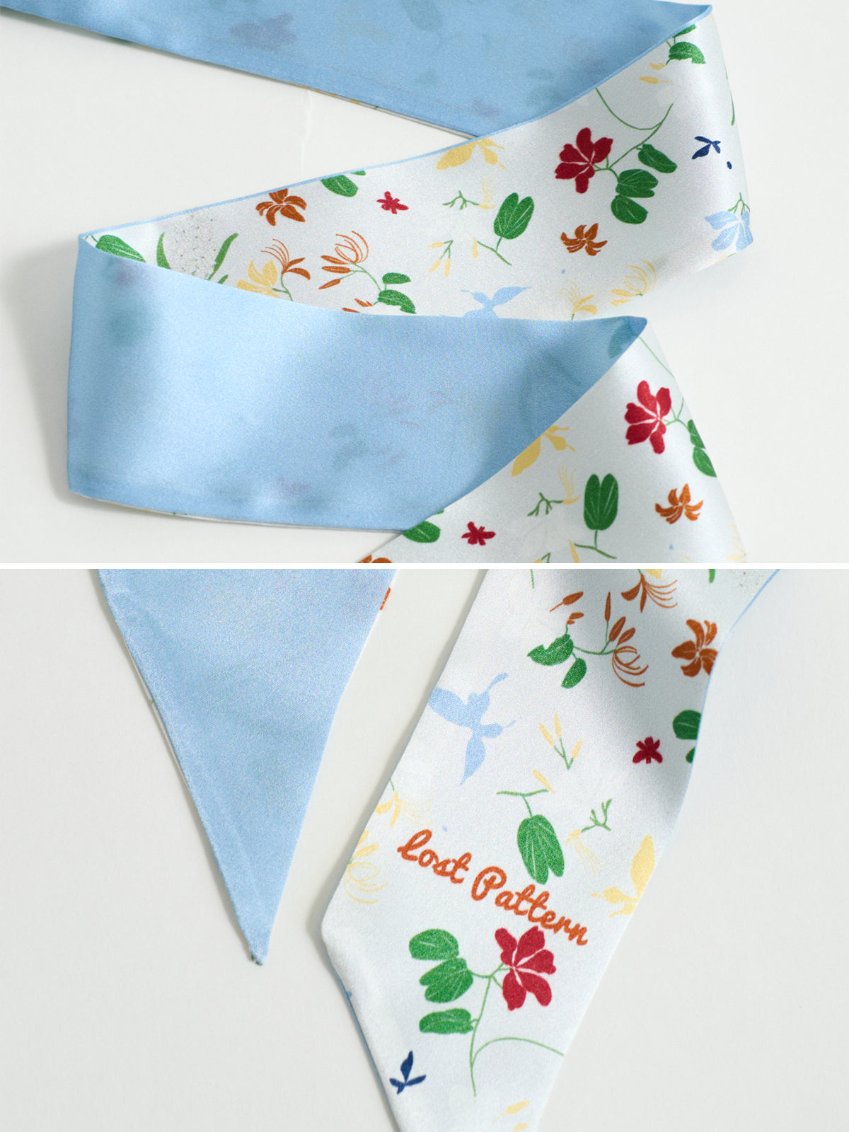 "Jasmine Tea" Silk Skinny Scarf - Blue