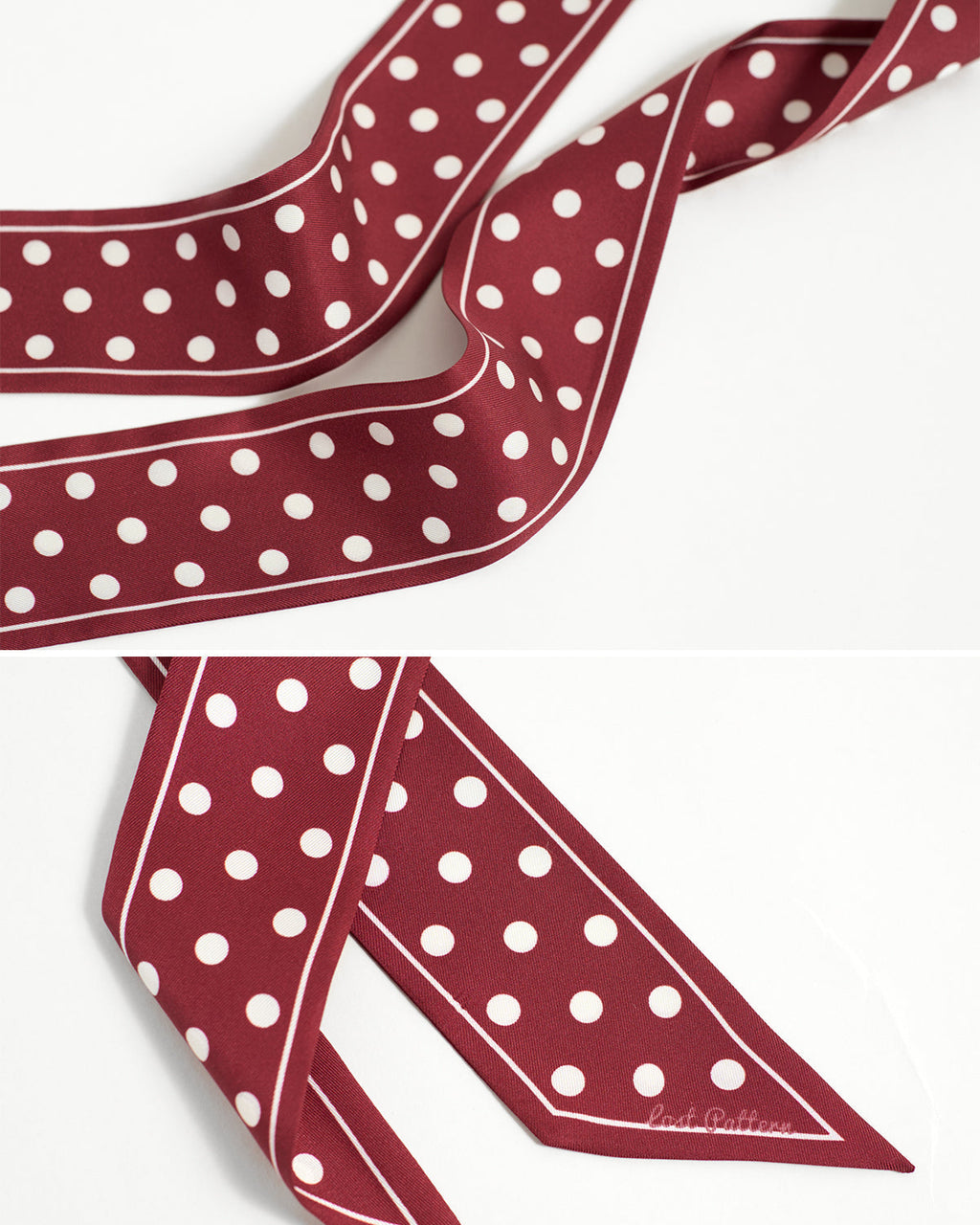 "Retro Polka" Silk Skinny Scarf - Burgundy