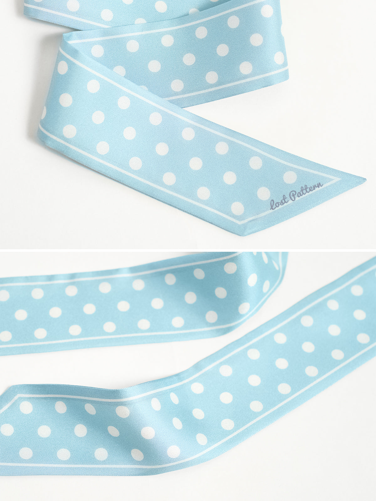 "Retro Polka" Silk Skinny Scarf - Baby Blue