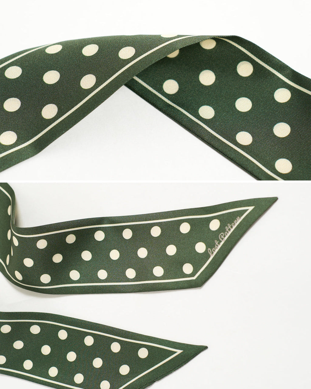 "Retro Polka" Silk Skinny Scarf - Dark Green