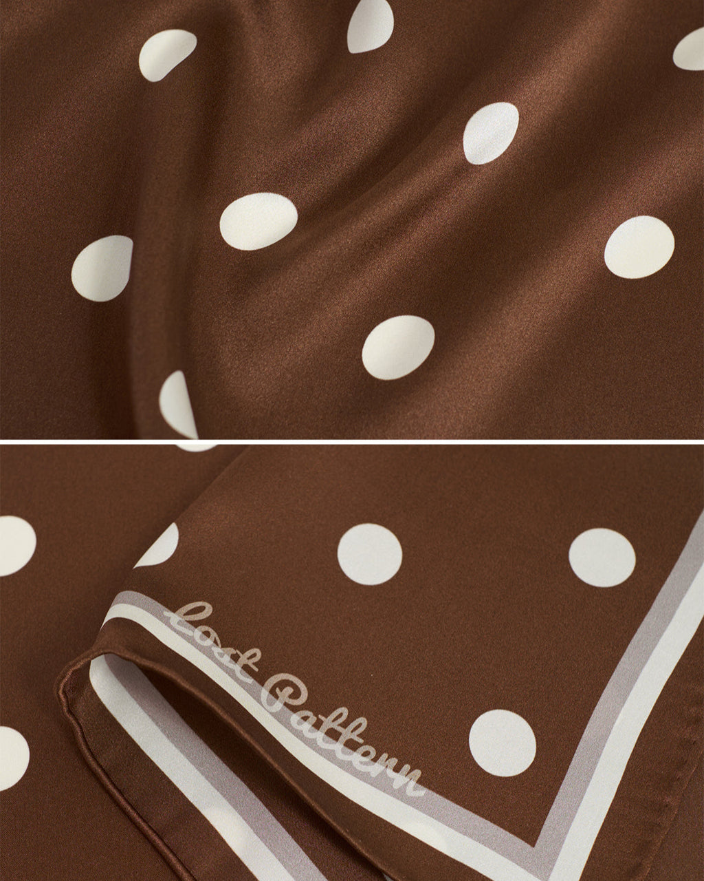 "Retro Polka" Silk Bandana Scarf - Cafe Au Lait