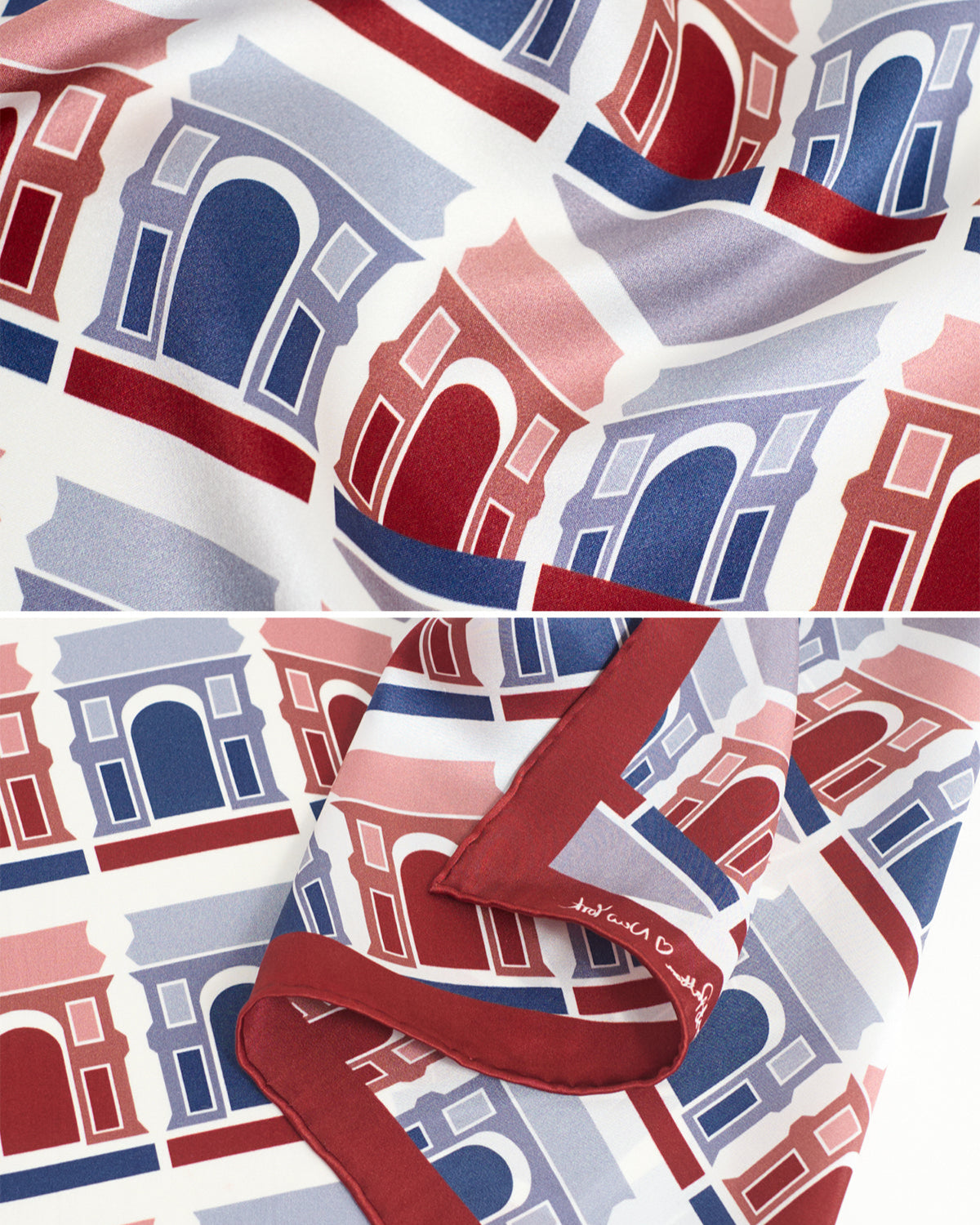 "Square Arch" Silk Bandana Scarf - Maroon