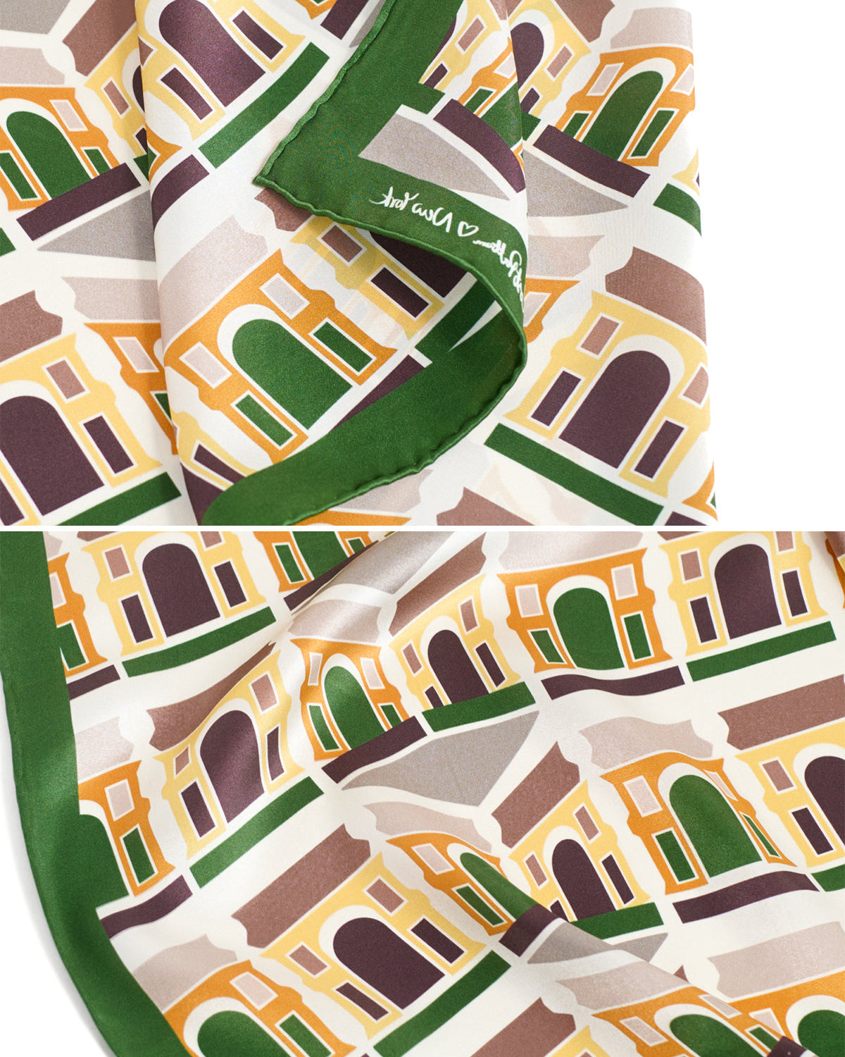 "Square Arch" Silk Bandana Scarf - Green