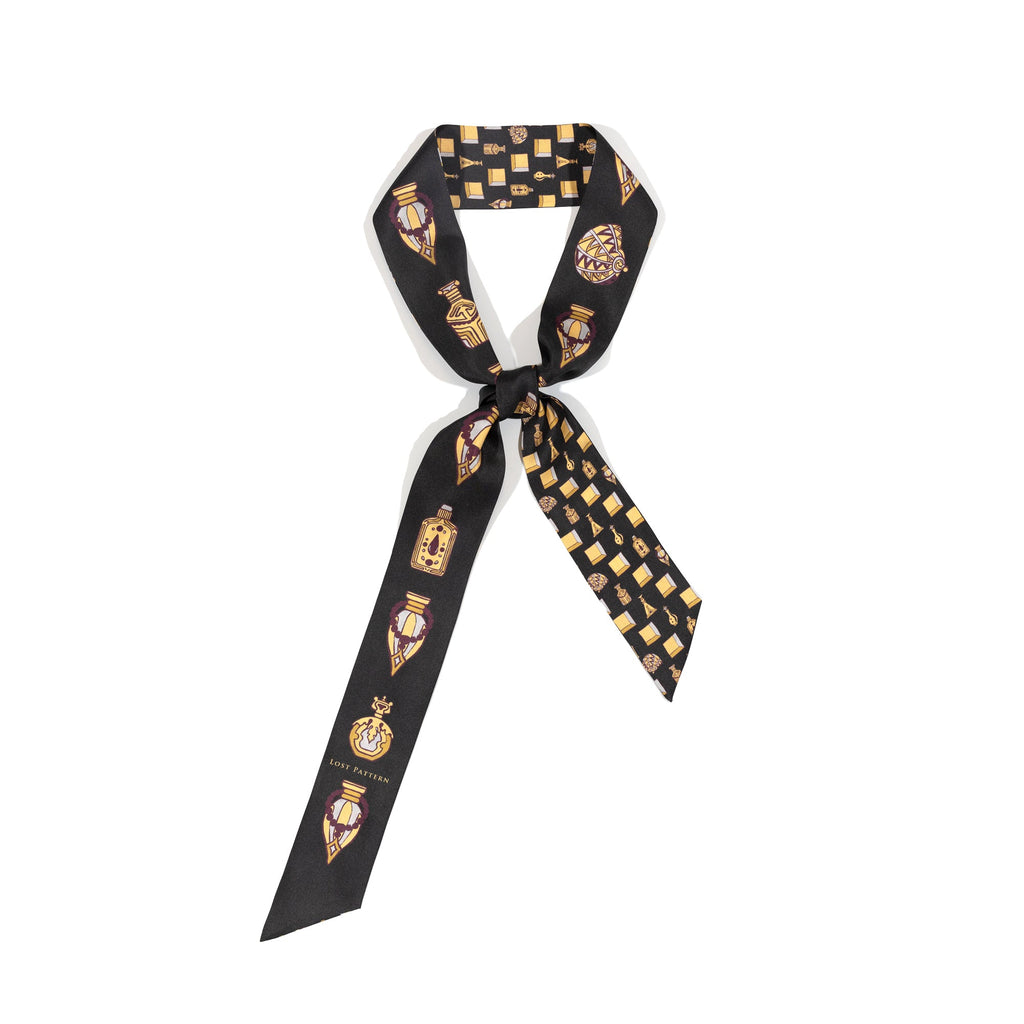 “Amora” Silk Skinny Scarf - Golden & Black