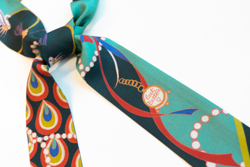 "Peacock" Silk Twill Skinny Scarf