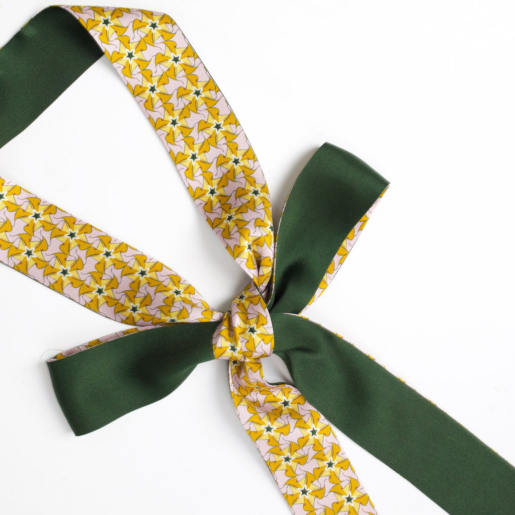 "Secret Garden" Silk Skinny Scarf - Yellow & Green