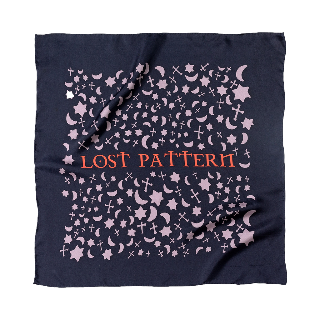 "Lexicon" Silk Bandana - Blue Indigo - LOST PATTERN Silk Square Scarf