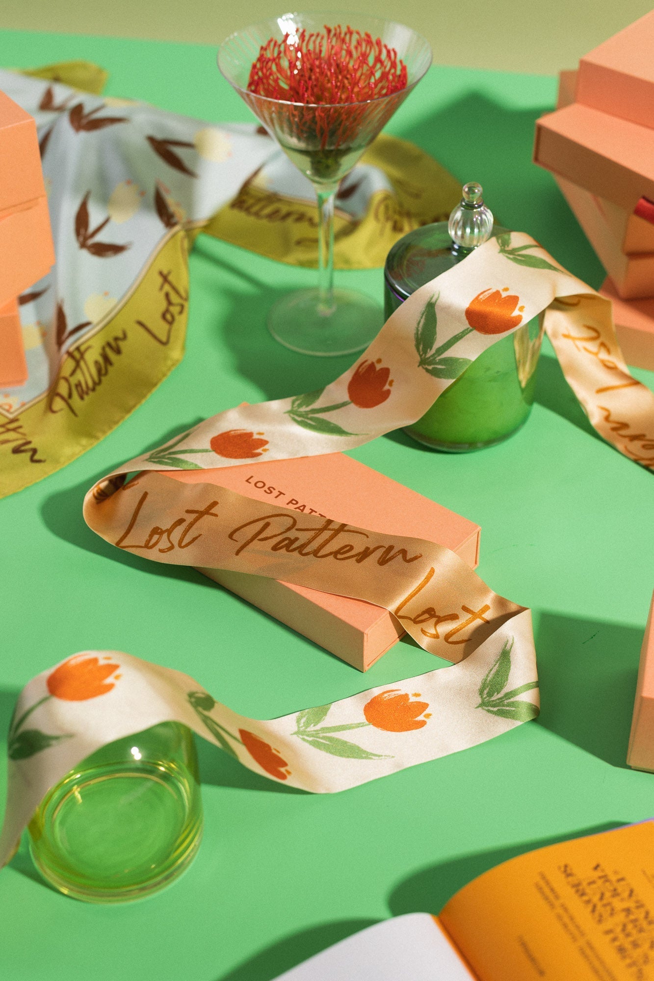 "Tulip" Silk Skinny Scarf - Apricot