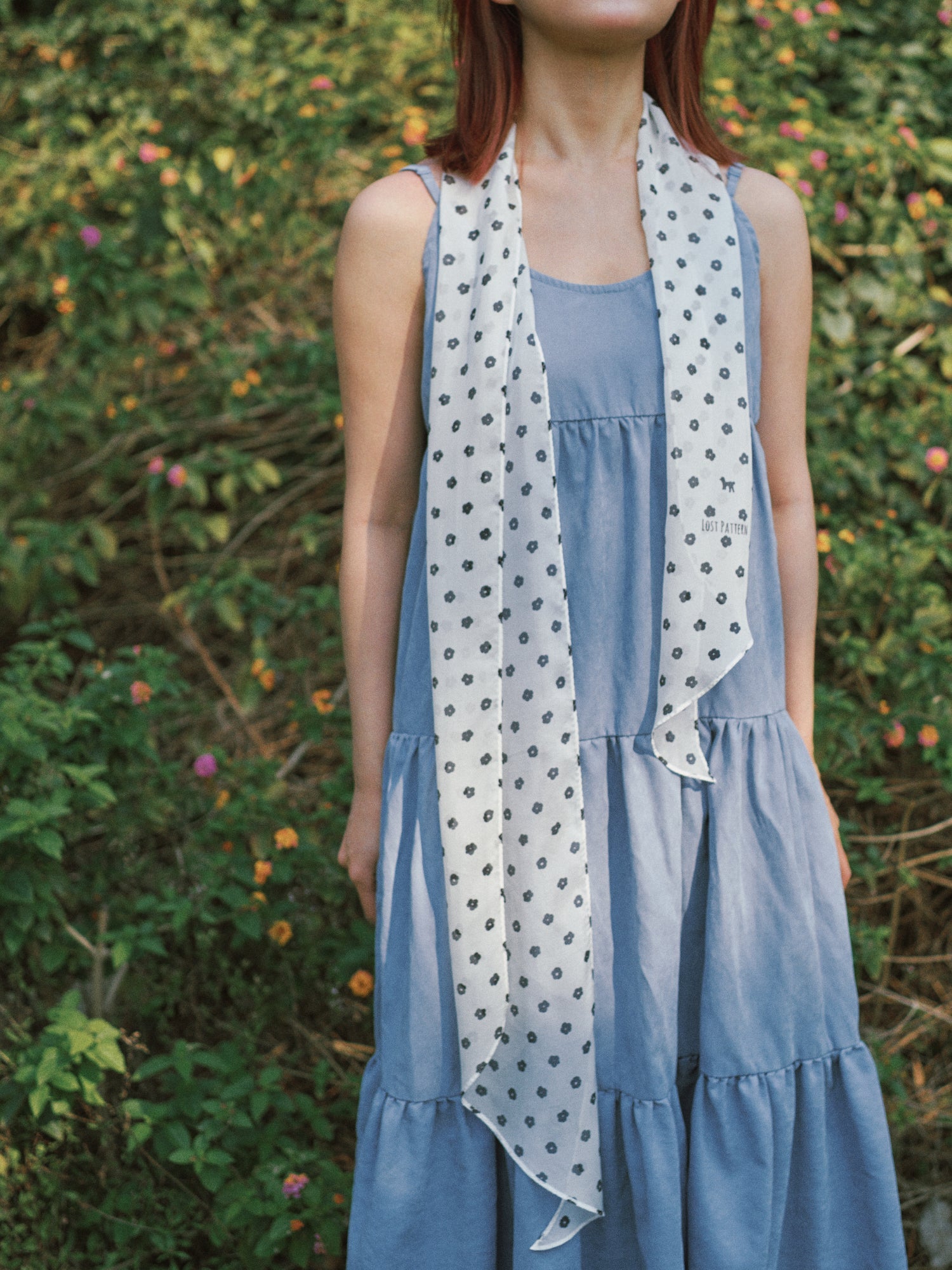 "Petal Veil" Silk Chiffon Neck Scarf - White