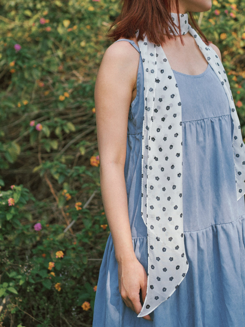 "Petal Veil" Silk Chiffon Neck Scarf - White