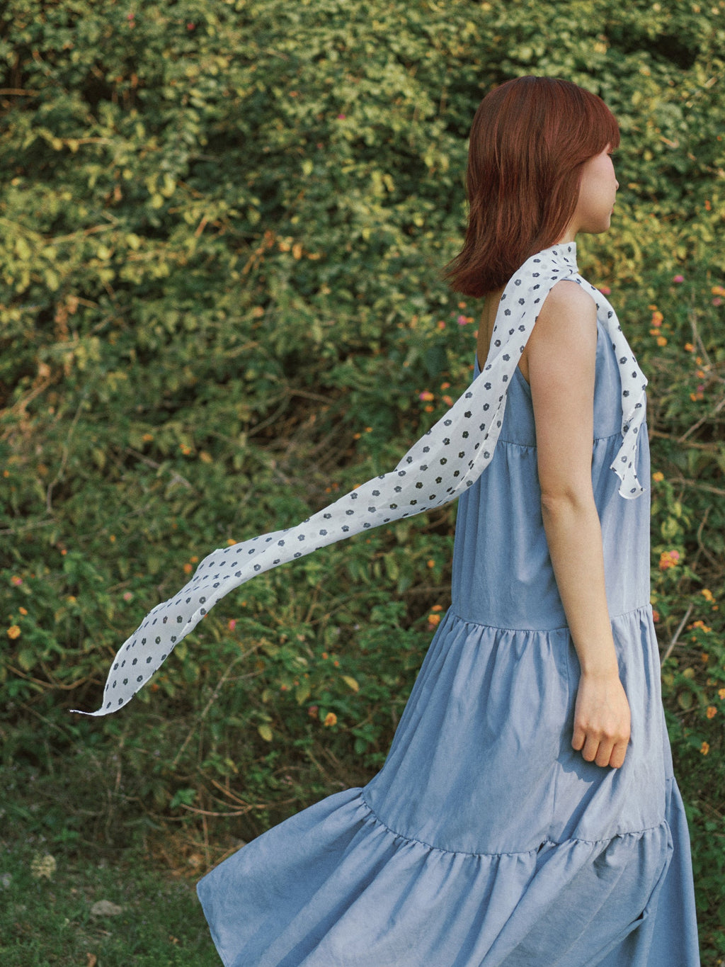 "Petal Veil" Silk Chiffon Neck Scarf - White