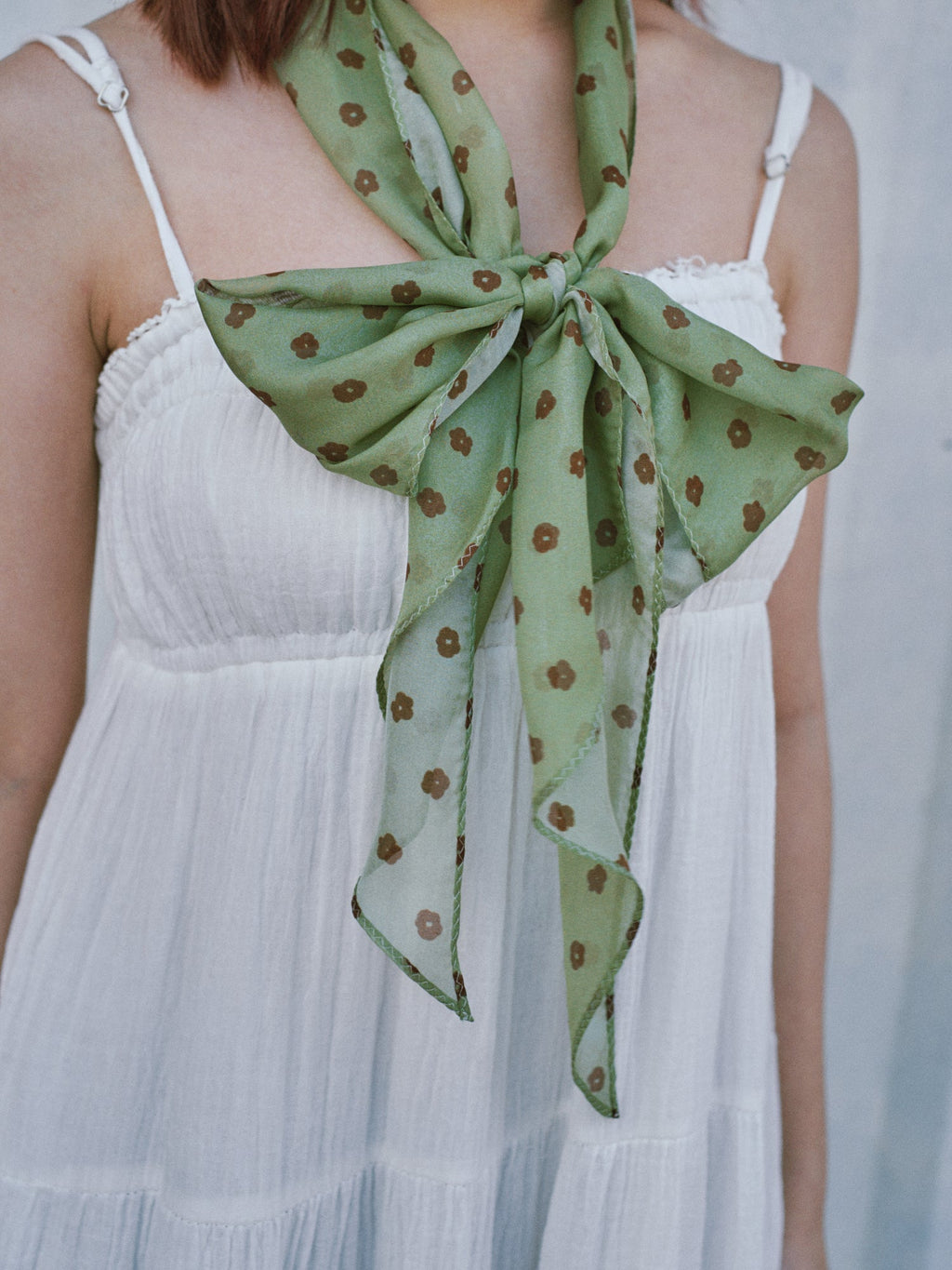 "Petal Veil" Silk Chiffon Neck Scarf - Matcha Green