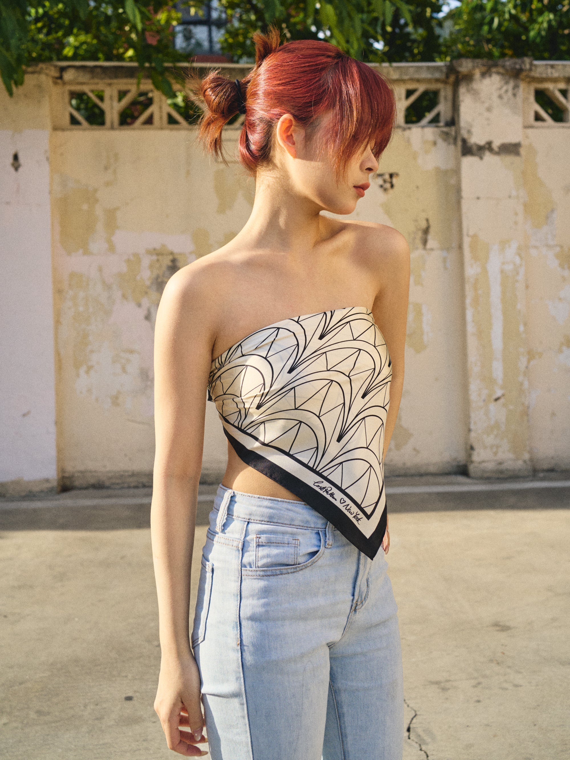 "Chrysler" Silk Bandana Scarf - Deco Ivory