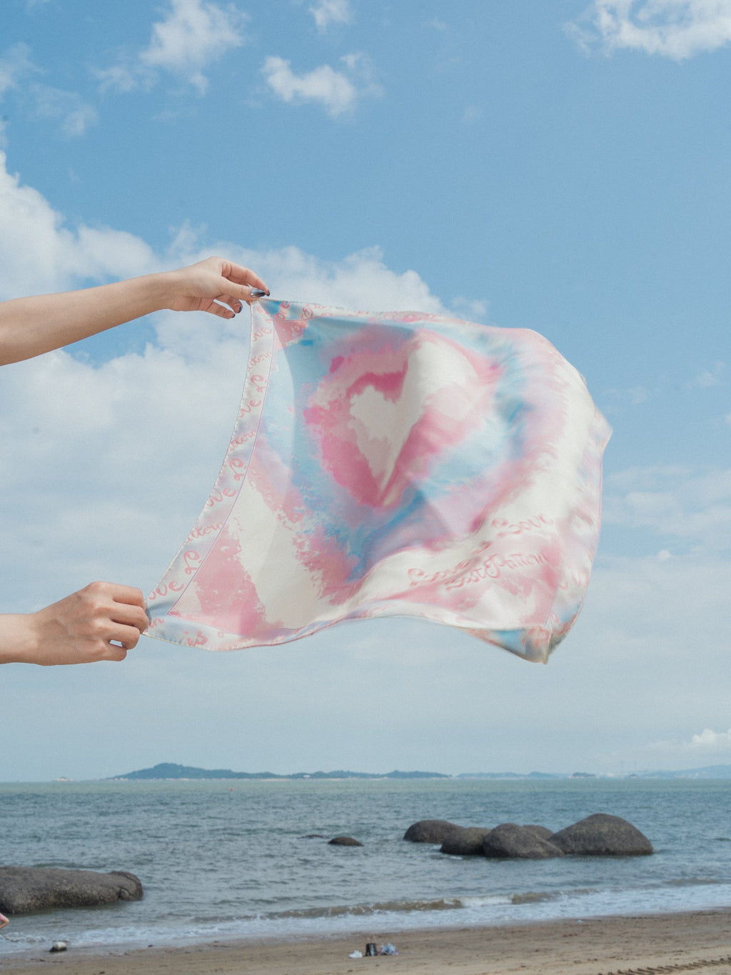 "Love is Love" Silk Bandana Scarf - Blue & Pink