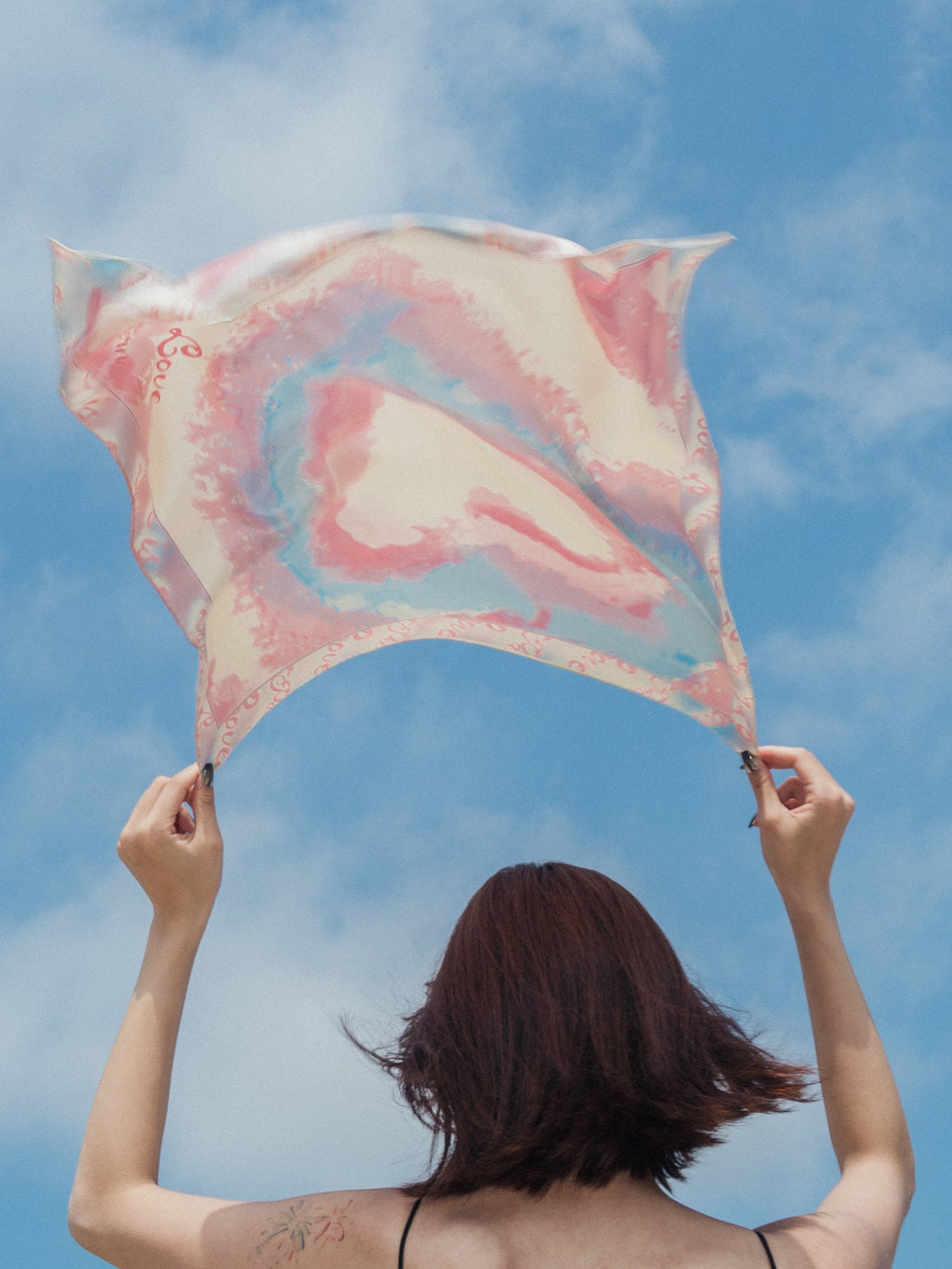 "Love is Love" Silk Bandana Scarf - Blue & Pink