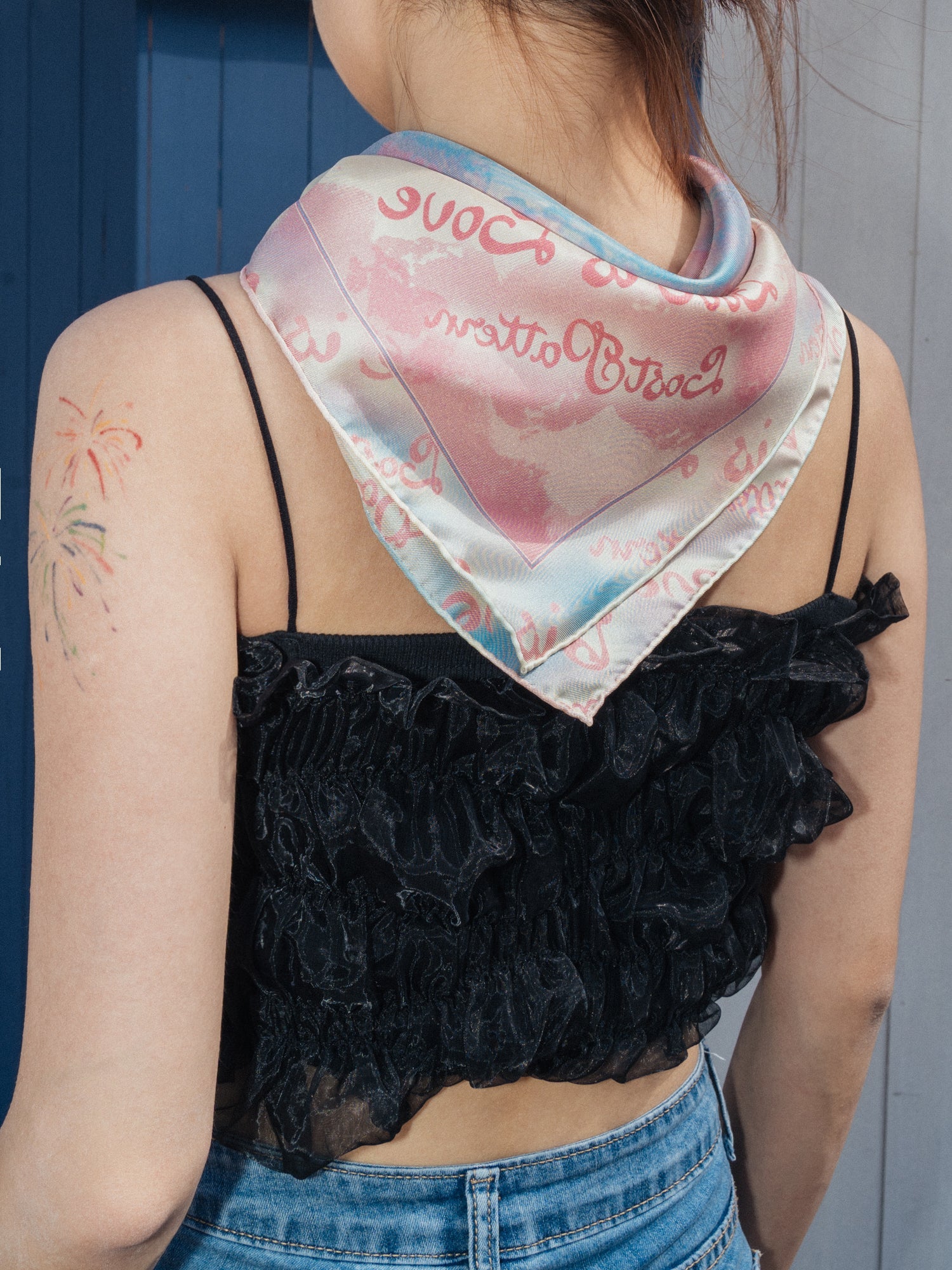 "Love is Love" Silk Bandana Scarf - Blue & Pink