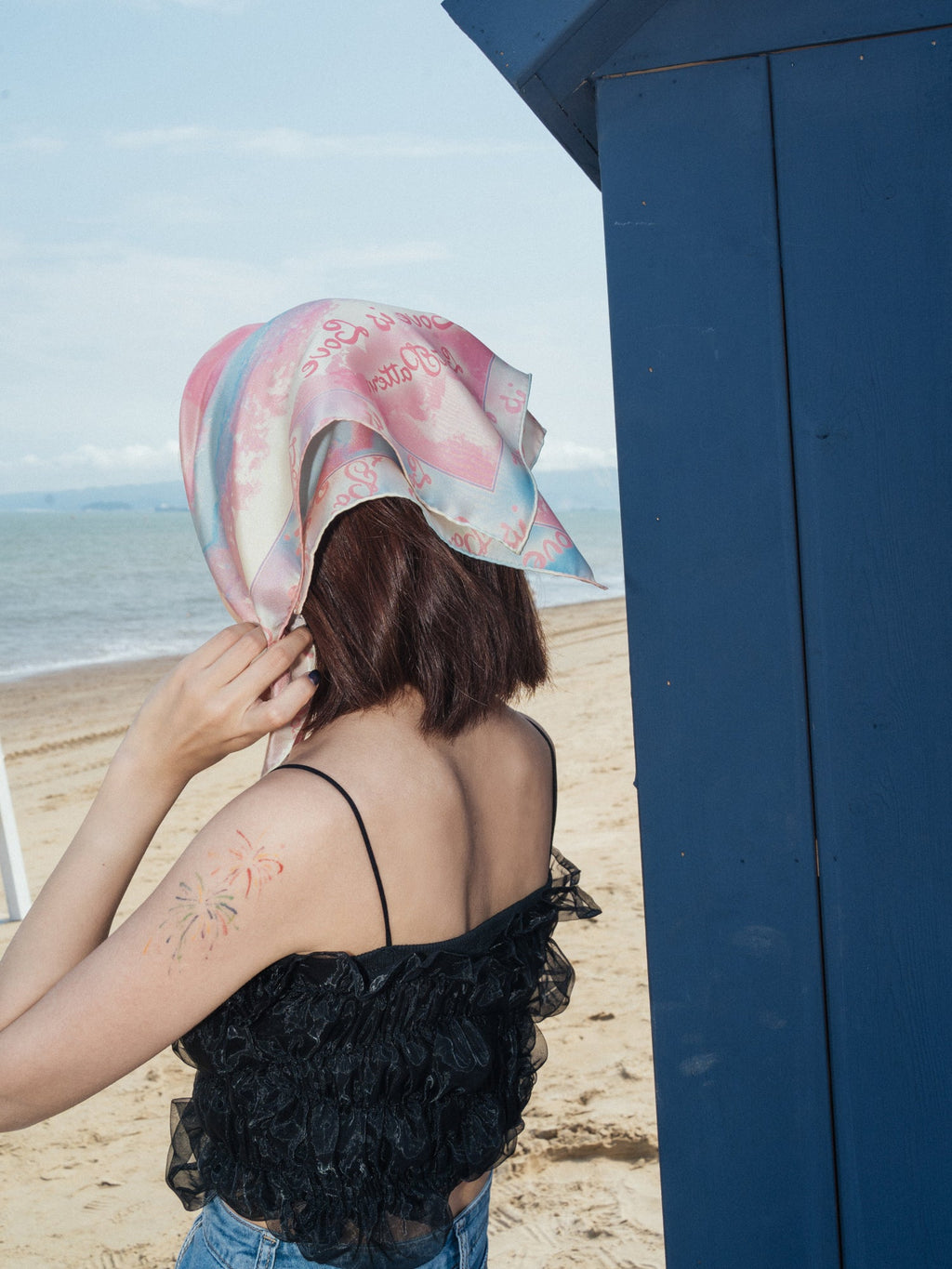 "Love is Love" Silk Bandana Scarf - Blue & Pink